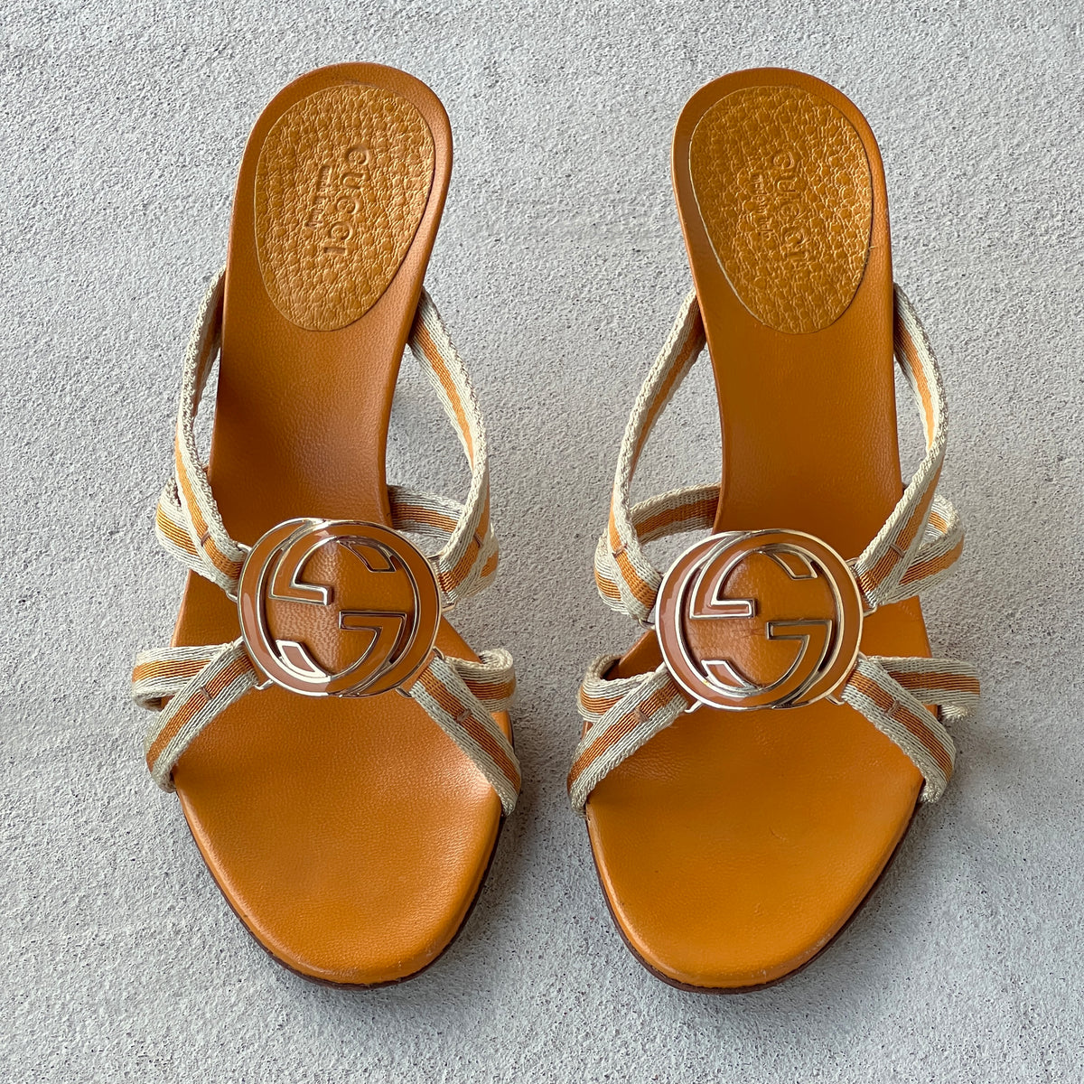 Gucci | Vintage Tom Ford Era Orange Interlocking G Strappy Slide Mules (36)