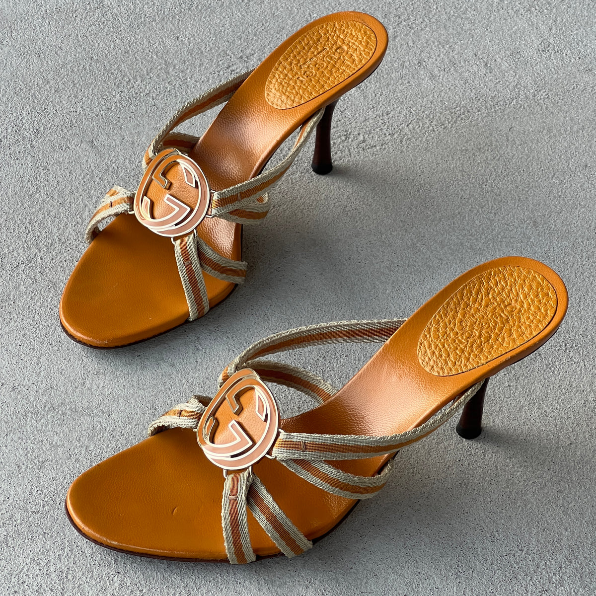 Gucci | Vintage Tom Ford Era Orange Interlocking G Strappy Slide Mules (36)