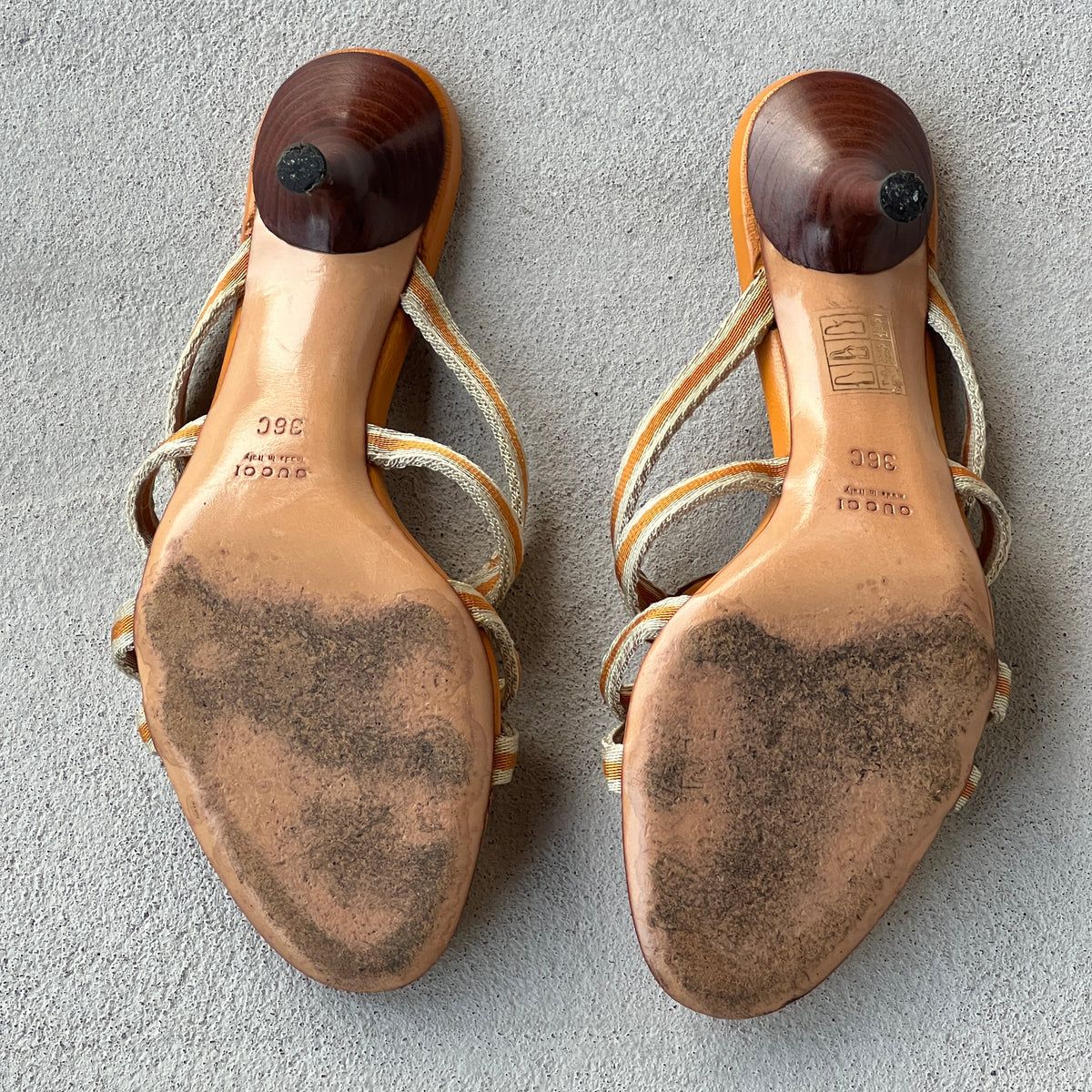 Gucci | Vintage Tom Ford Era Orange Interlocking G Strappy Slide Mules (36)