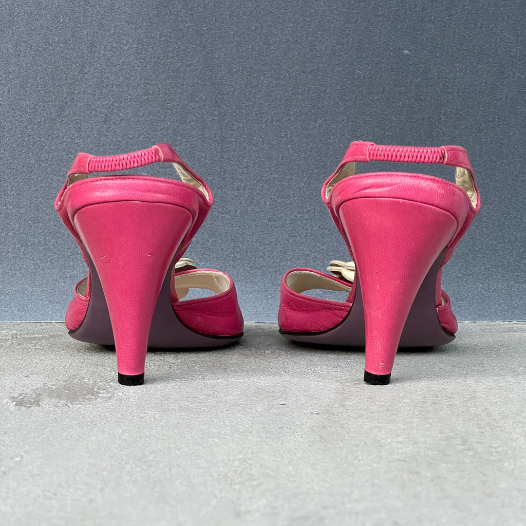 Jill Stuart | Pink Leather White Flower Applique Slingback Heels (36.5)