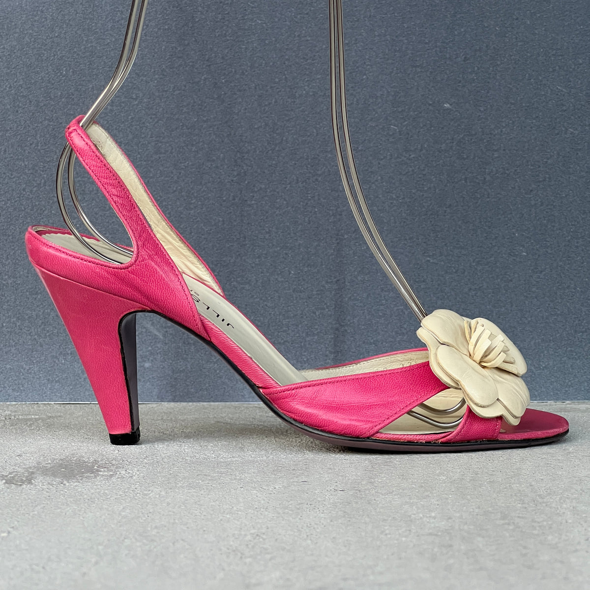 Jill Stuart | Pink Leather White Flower Applique Slingback Heels (36.5)