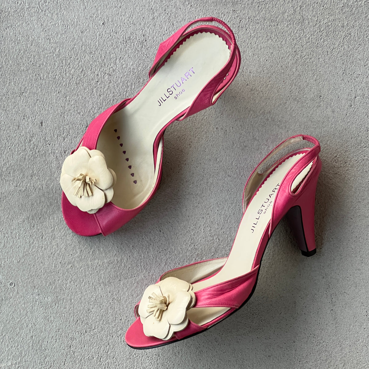 Jill Stuart | Pink Leather White Flower Applique Slingback Heels (36.5)