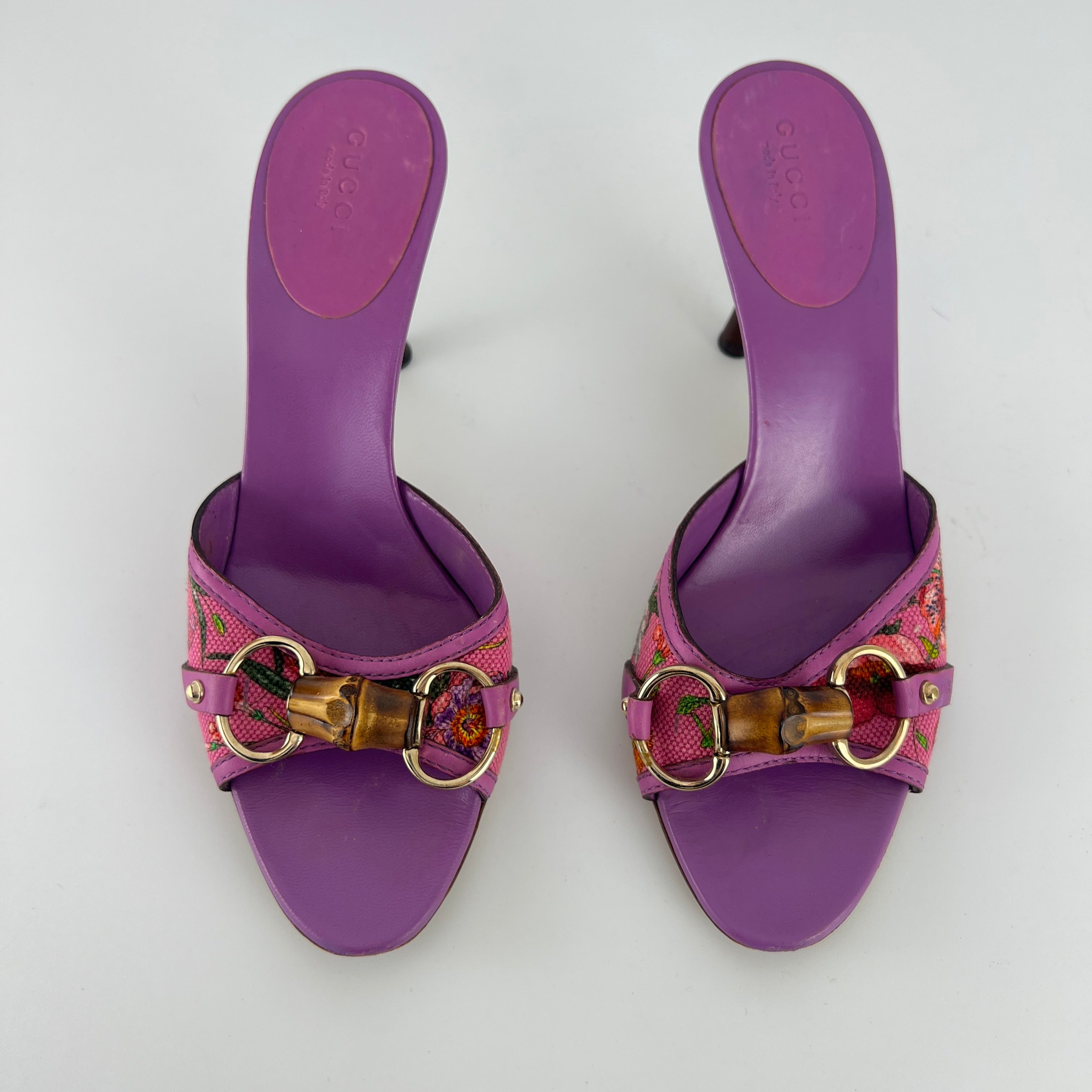 Gucci | Tom Ford Era Bamboo Horsebit Purple Canvas Mules (36C)