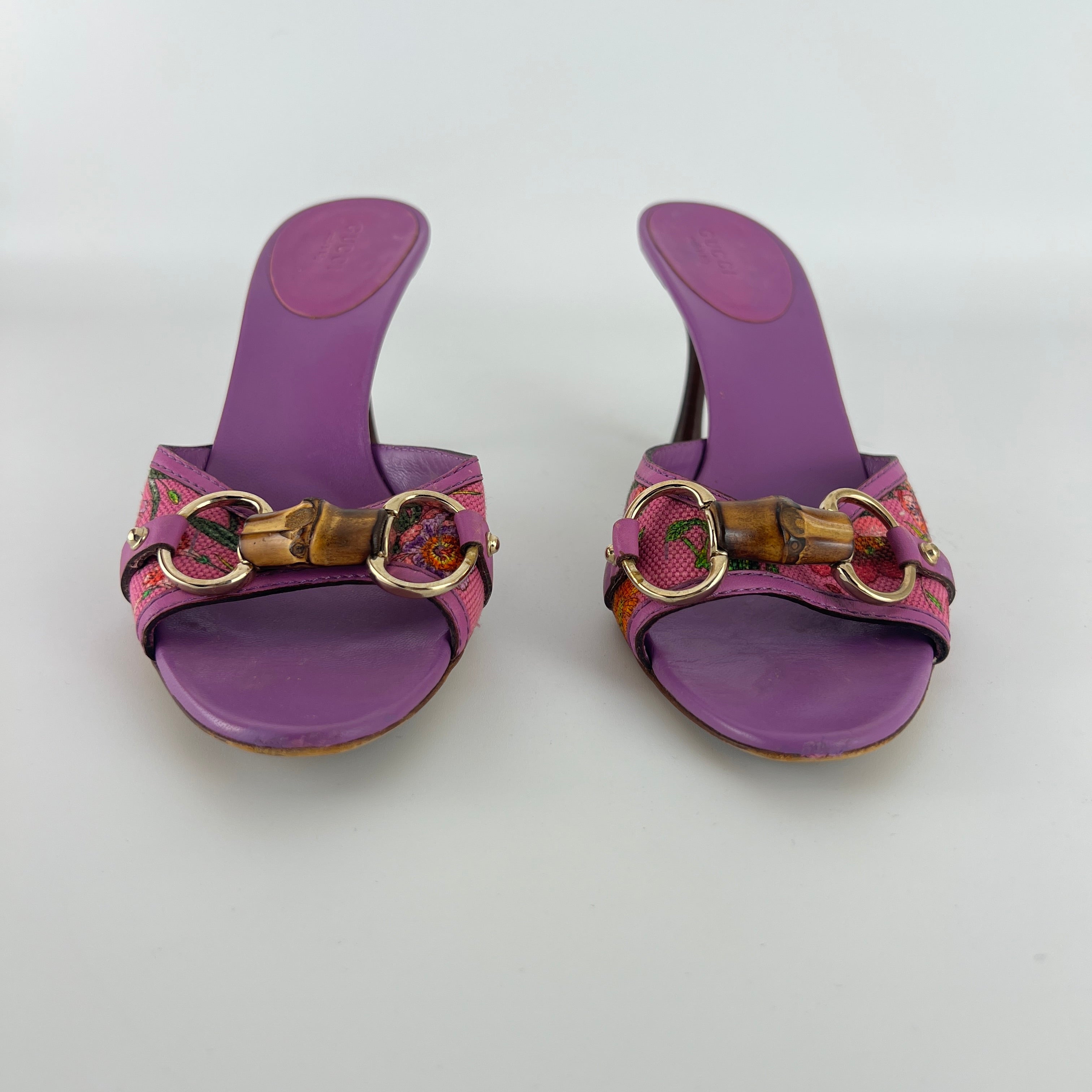 Gucci | Tom Ford Era Bamboo Horsebit Purple Canvas Mules (36C)