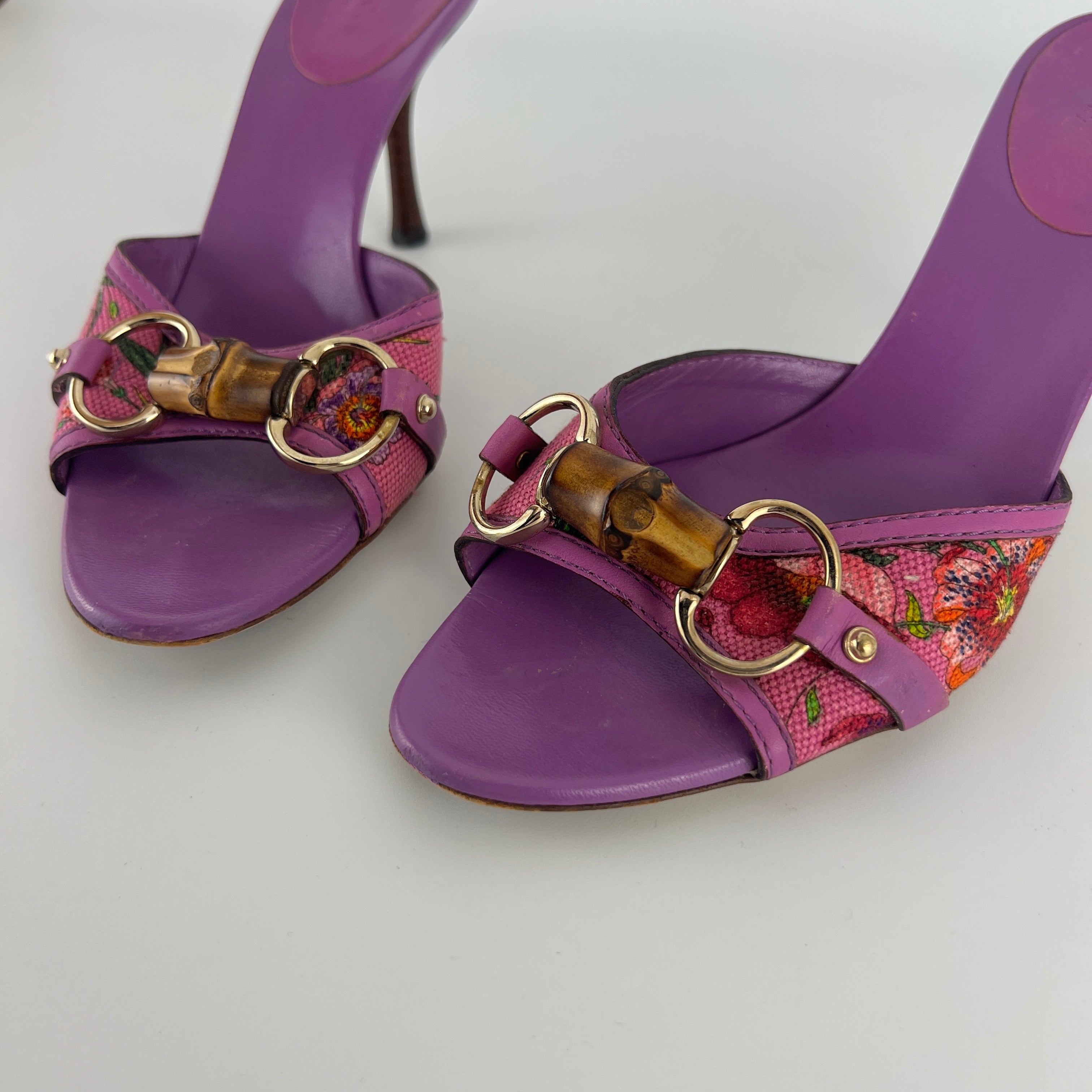 Gucci | Tom Ford Era Bamboo Horsebit Purple Canvas Mules (36C)
