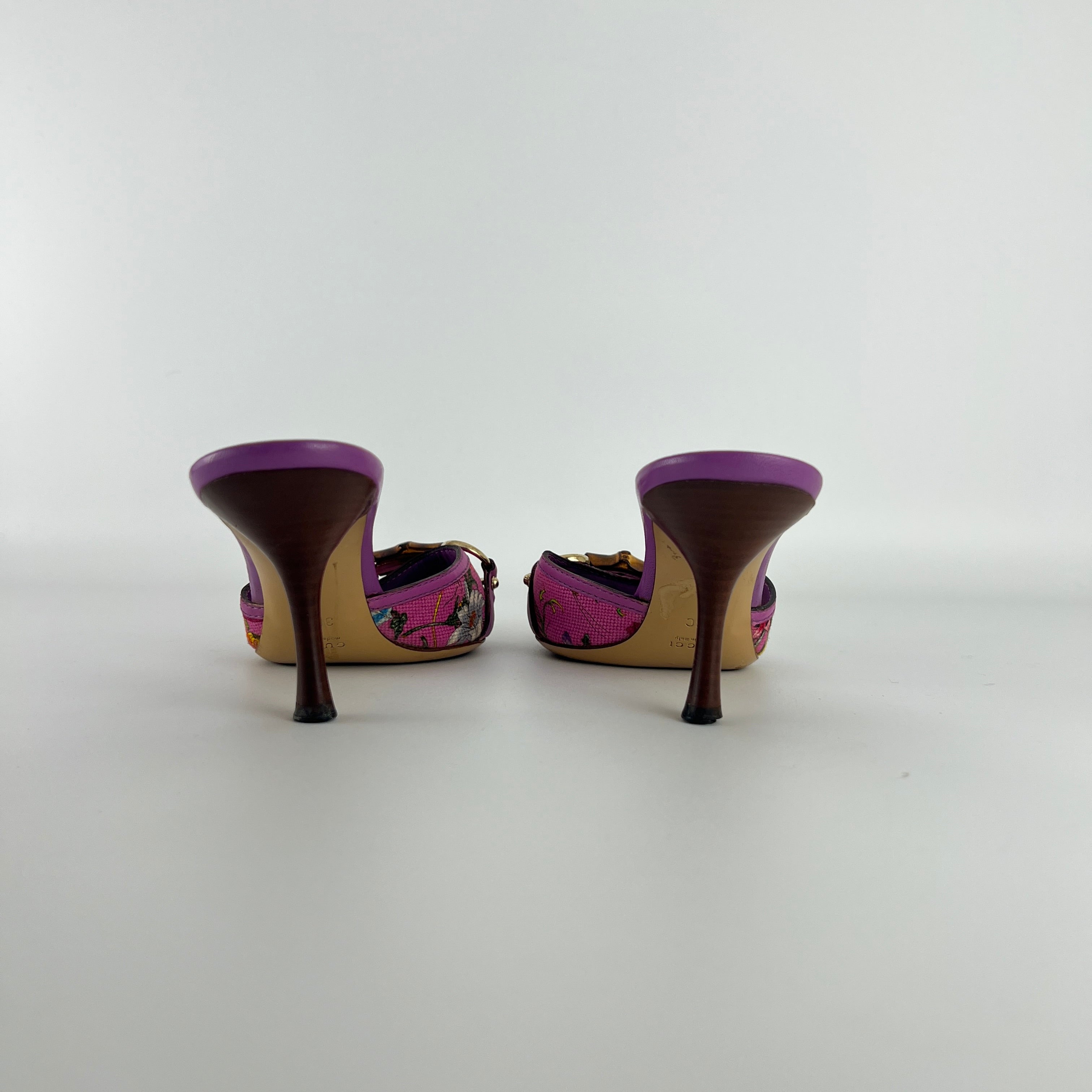 Gucci | Tom Ford Era Bamboo Horsebit Purple Canvas Mules (36C)