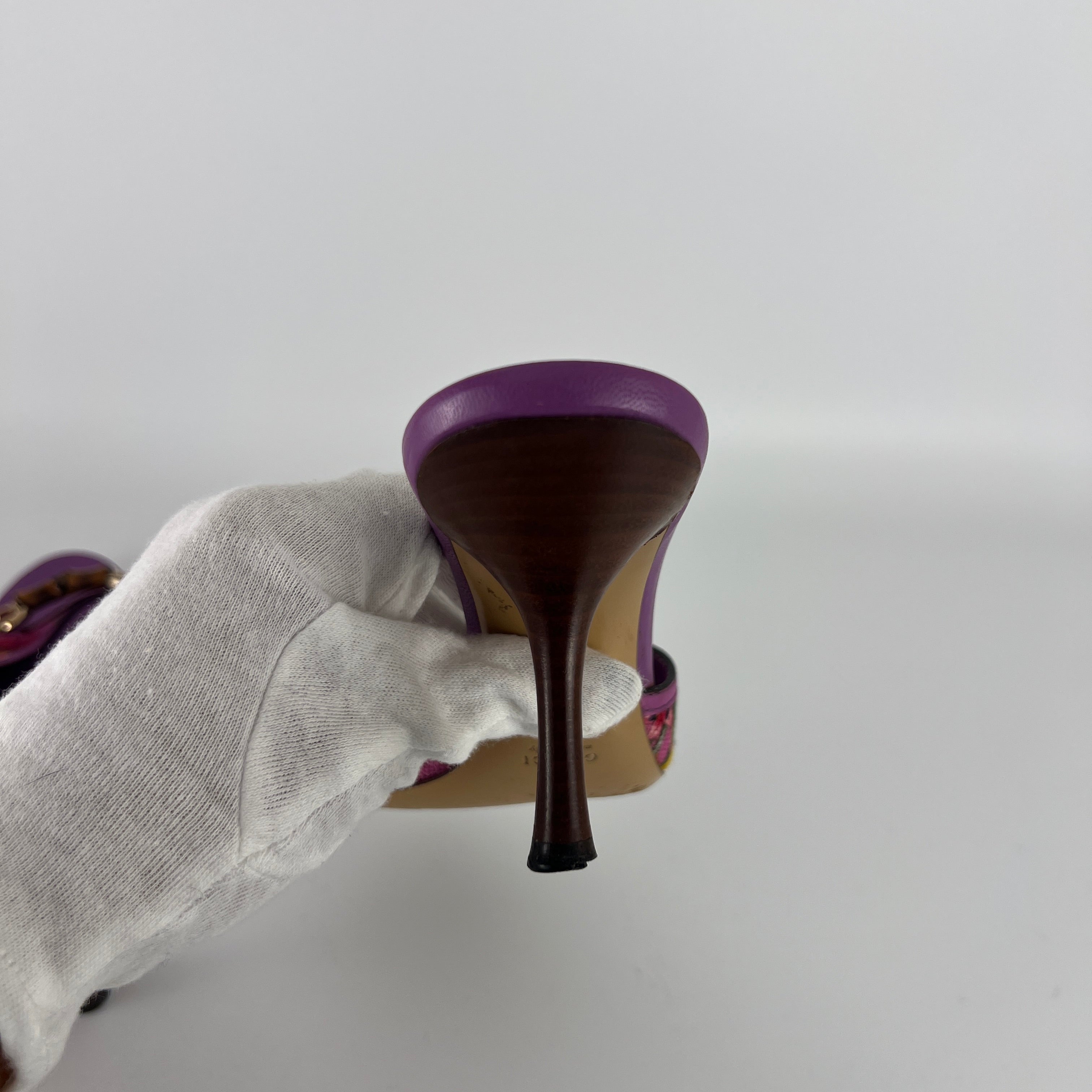 Gucci | Tom Ford Era Bamboo Horsebit Purple Canvas Mules (36C)