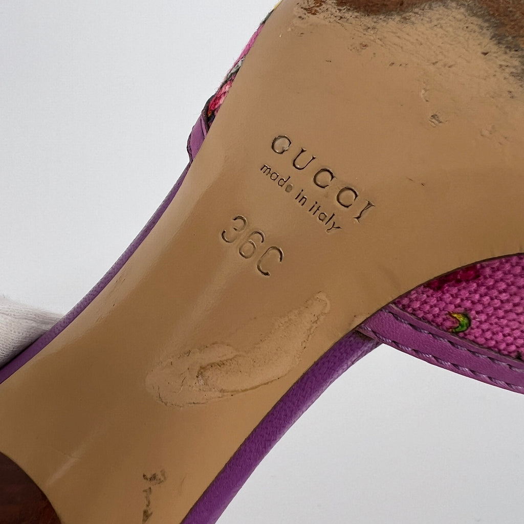 Gucci | Tom Ford Era Bamboo Horsebit Purple Canvas Mules (36C)