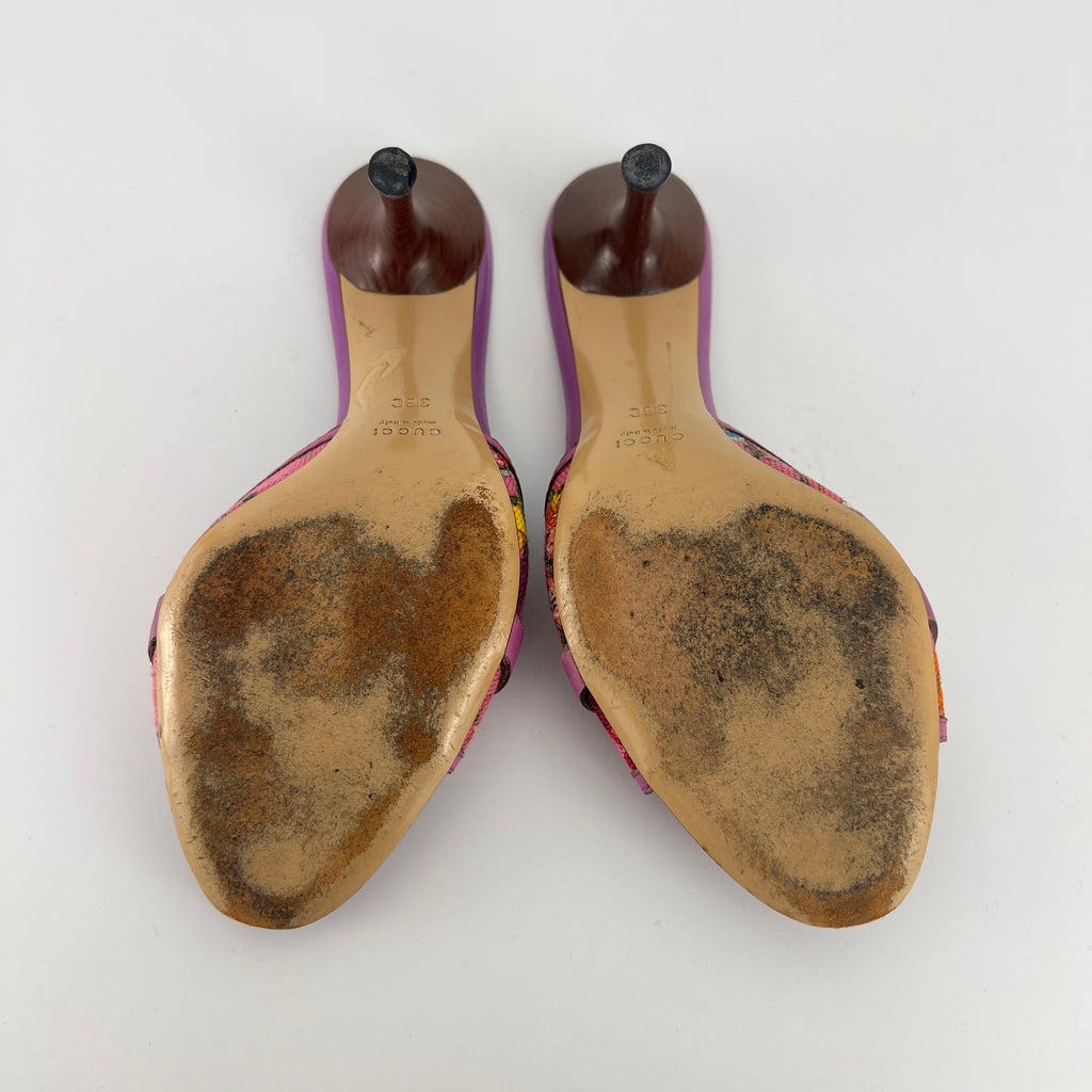Gucci | Tom Ford Era Bamboo Horsebit Purple Canvas Mules (36C)