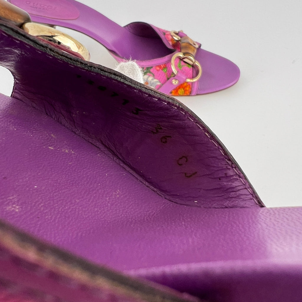 Gucci | Tom Ford Era Bamboo Horsebit Purple Canvas Mules (36C)