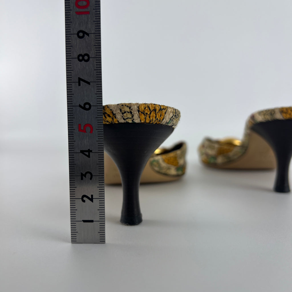 Gucci | Y2K Pigna Pineapple Tropical Gold Hardware Mid Heel Mules (34.5)