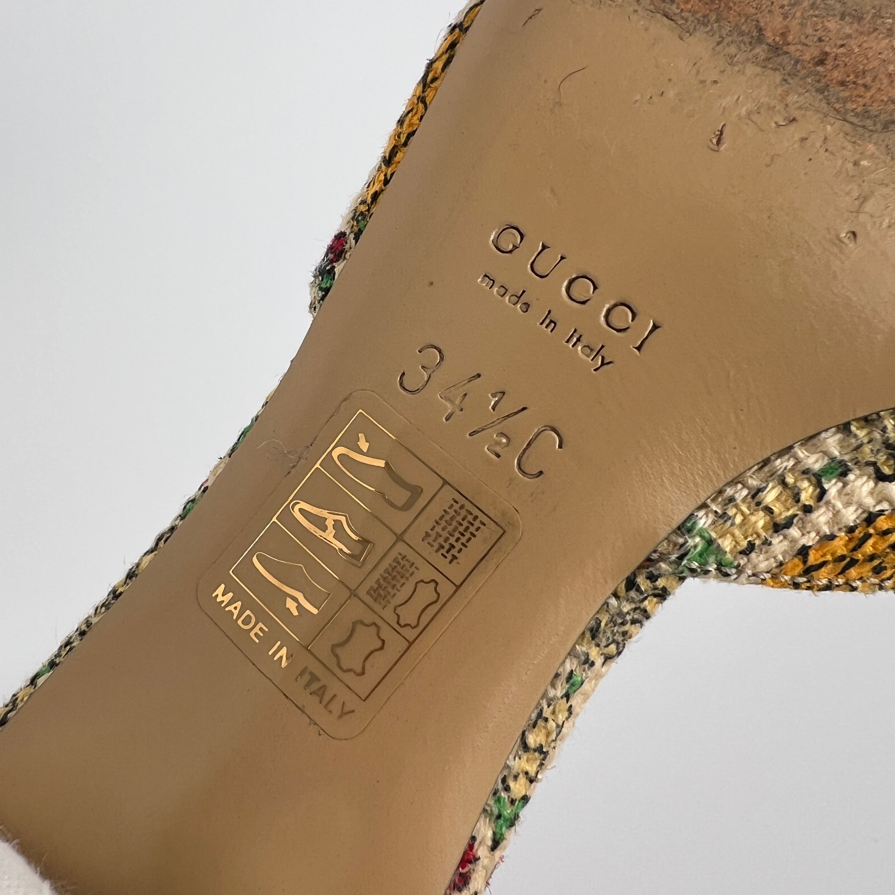 Gucci | Y2K Pigna Pineapple Tropical Gold Hardware Mid Heel Mules (34.5)