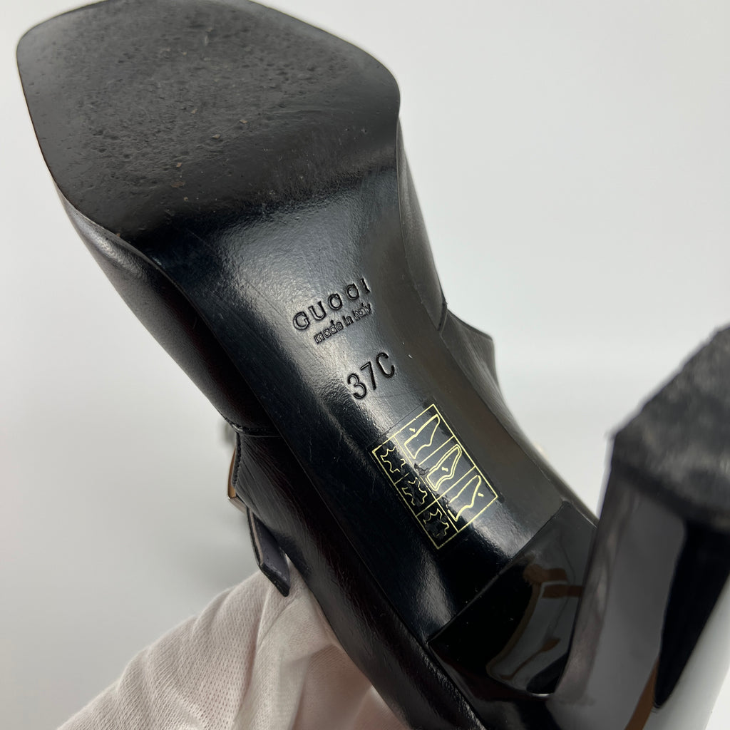 Gucci | Black Calf Leather Mary Jane Silver Buckle Heels (37C)