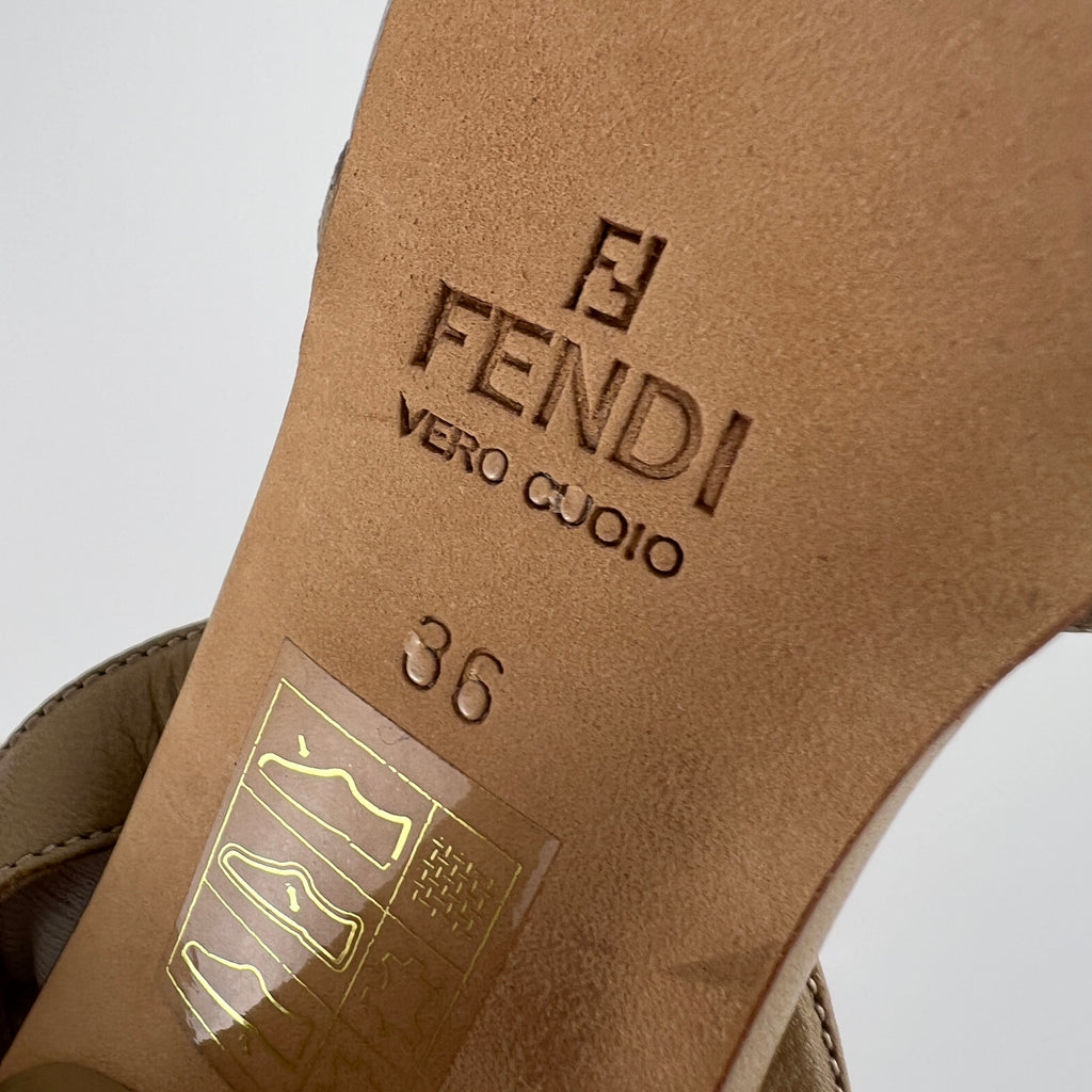 Fendi | FF Zucca Pattern Beige Gold PVC Peep Toe Slingback Heels (36)