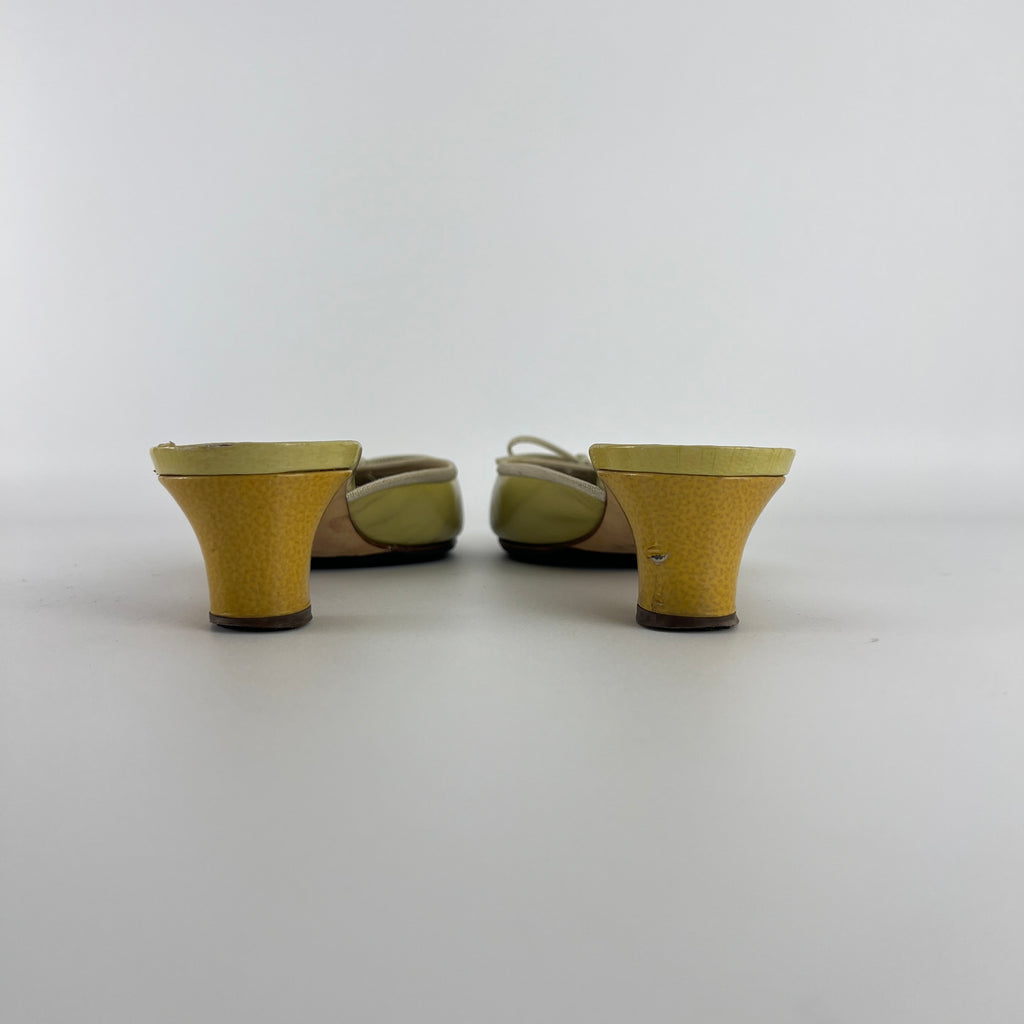 Chanel | Vintage Yellow Orange CC Logo Patent Leather Closed Toe Mule (39C)
