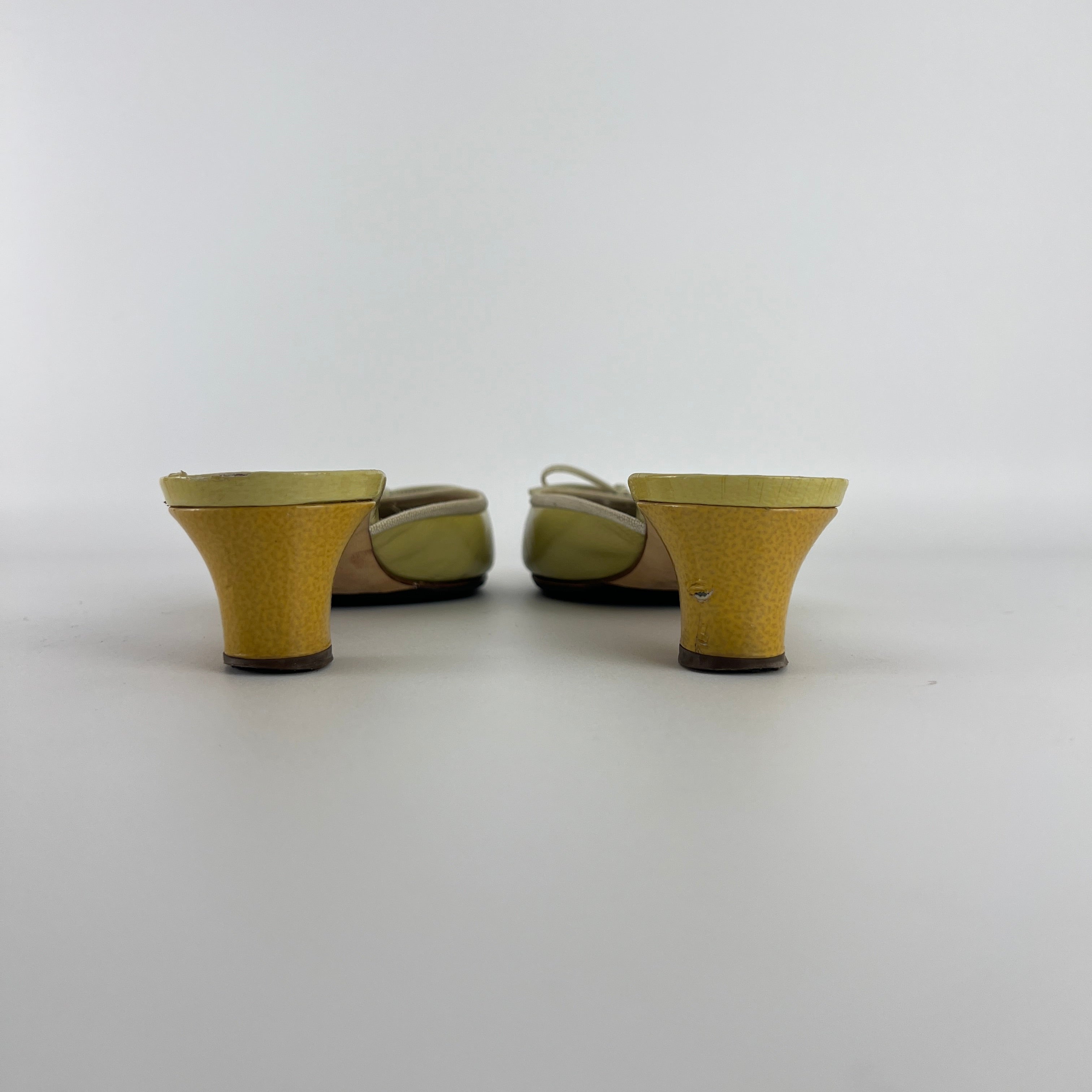 Chanel | Vintage Yellow Orange CC Logo Patent Leather Closed Toe Mule (39C)
