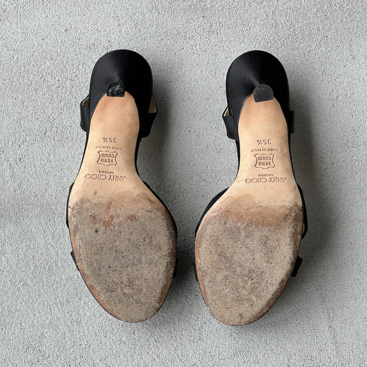 Jimmy Choo | Black Satin Jewel Knot Buckle Strap Slingback Heels (35.5)