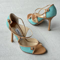 Jimmy Choo | Elvis Turquoise Nude Leather Strappy Sandal Heels (37)
