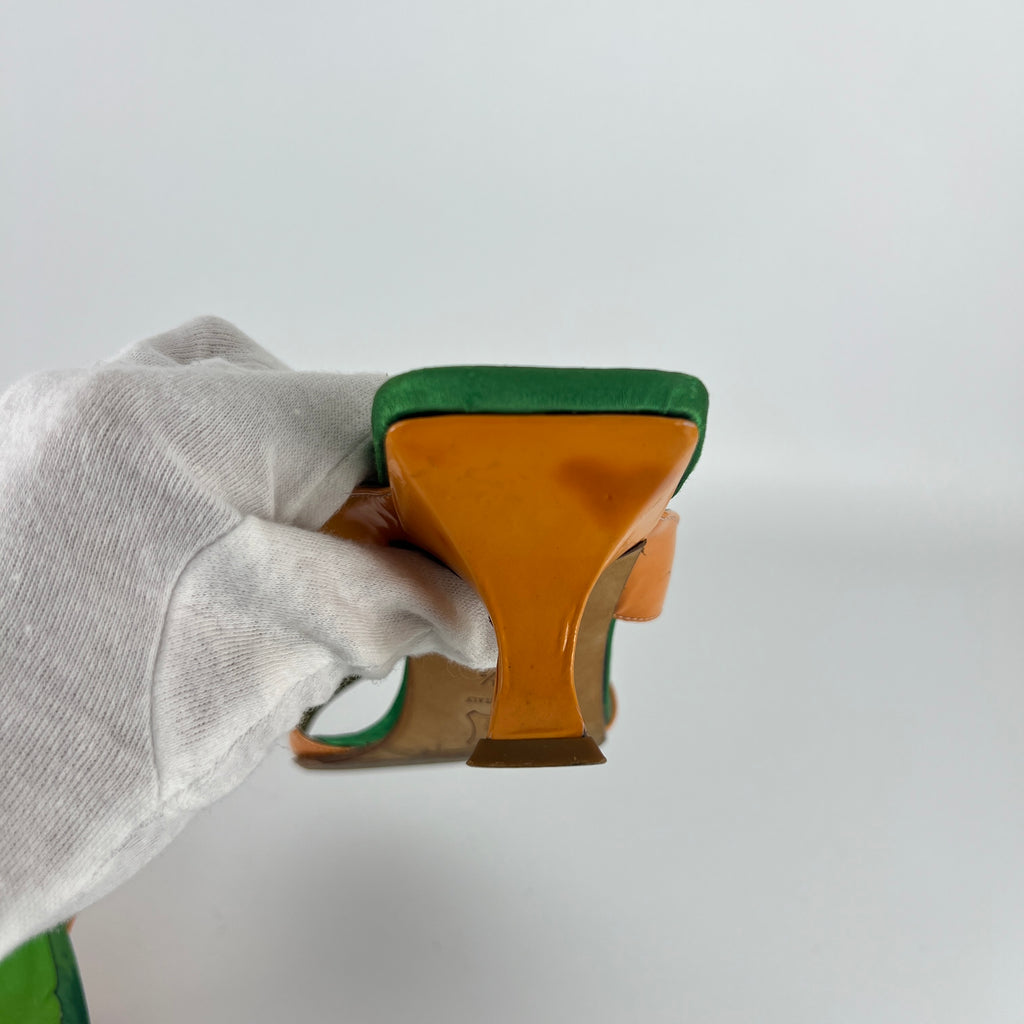 Fendi | Y2K Green Insole Orange Cross-Over Strap Patent Leather Mules (37.5)