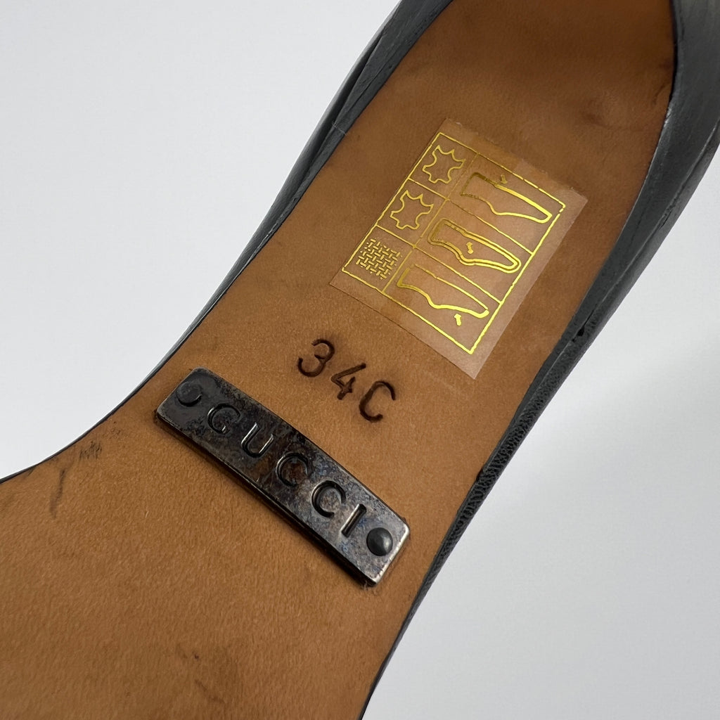 Gucci | Tom Ford Era Black GG Monogram Canvas Ribbon Pointed Toe Mules (34)