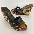 Ferragamo | Tropical Multicolor Print Canvas Black Leather Wedge Heels (36.5 / 22.5)