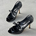 Manolo Blahnik | Black Patent Leather Bow Sandal Heels (38)