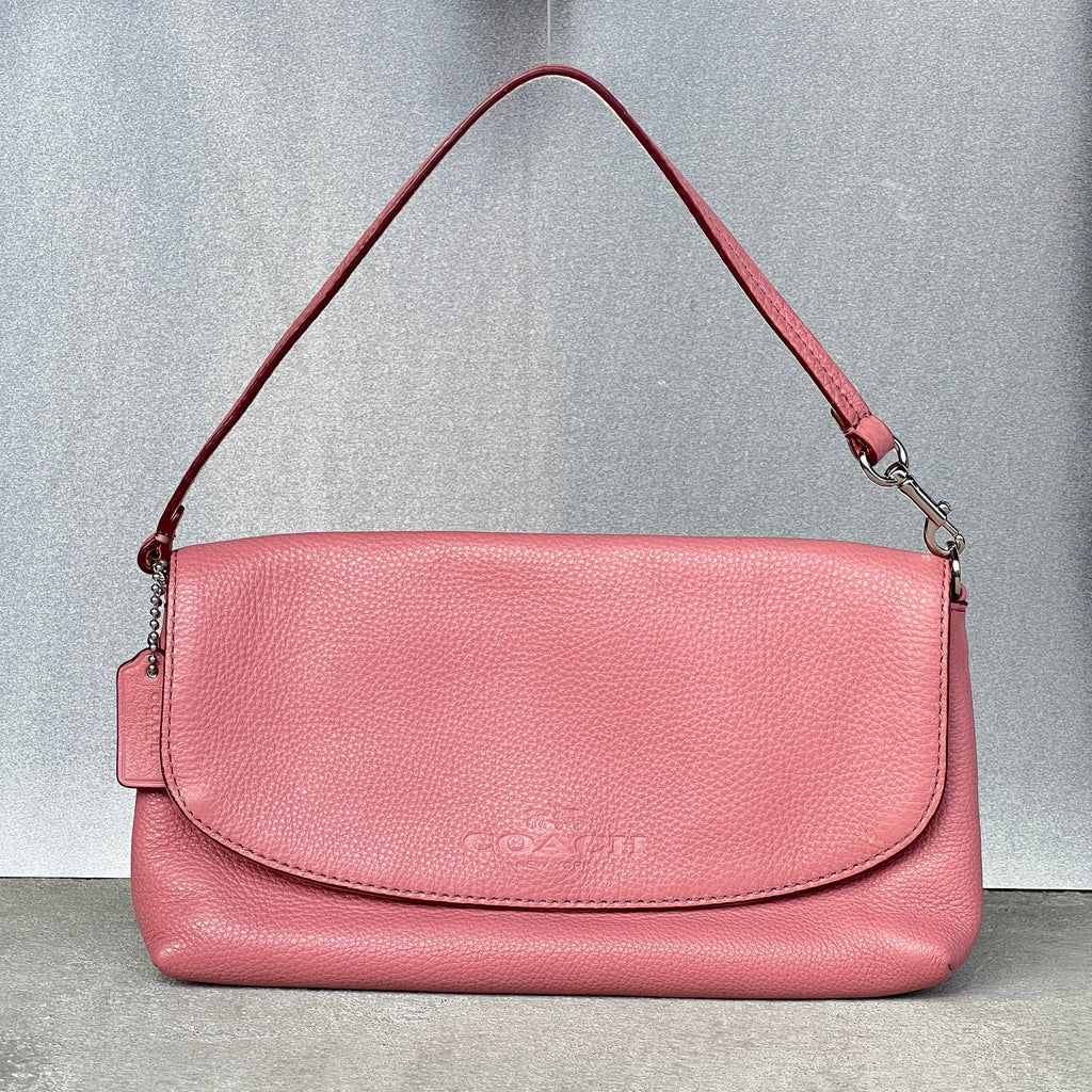 Coach | Y2K Coral Pink Pebbled Leather Flap-Over Shoulder Bag