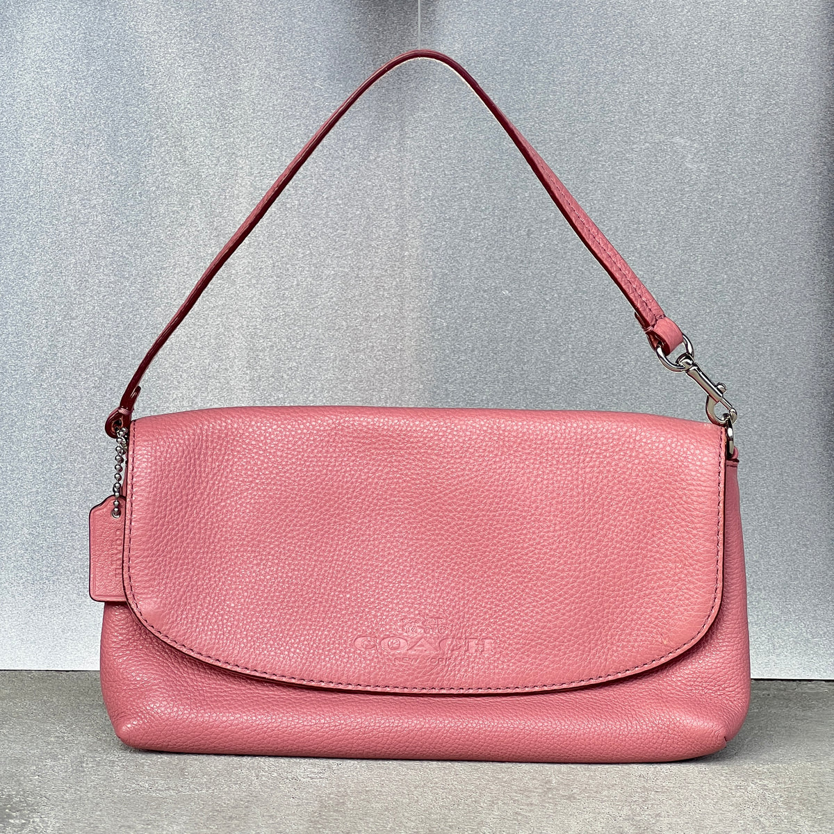 Coach | Y2K Coral Pink Pebbled Leather Flap-Over Shoulder Bag