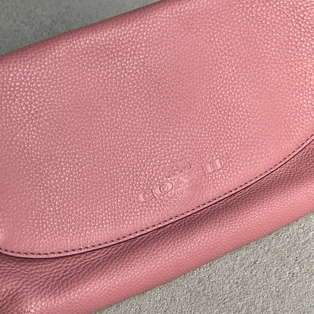 Coach | Y2K Coral Pink Pebbled Leather Flap-Over Shoulder Bag