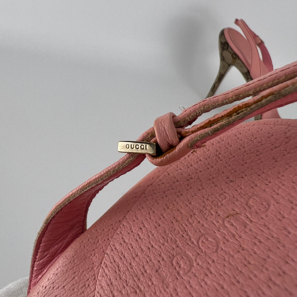 Gucci | Vintage Y2K Pink Leather Tan GG Monogram Pattern Slingback Heels (37.5)