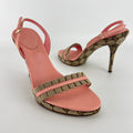 Gucci | Vintage Y2K Pink Leather Tan GG Monogram Pattern Slingback Heels (37.5)