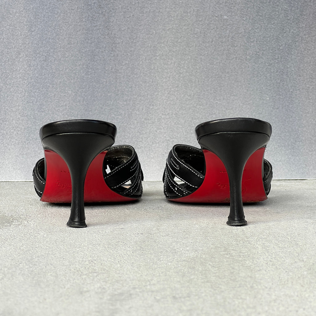 Louboutin | Black Leather Brogue Tassel Slide Mule (34)