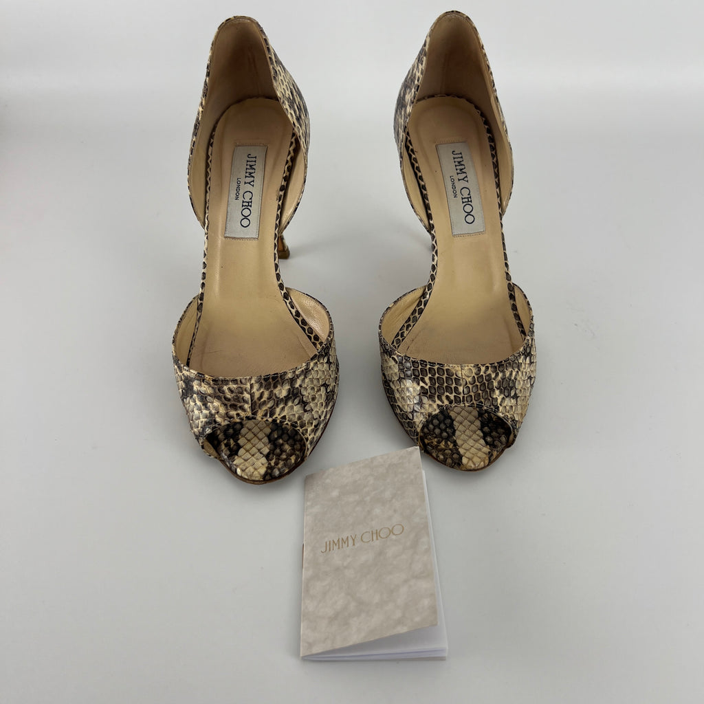 Jimmy Choo | Beige Snake Leather D'Orsay Peep Toe Heels (36)