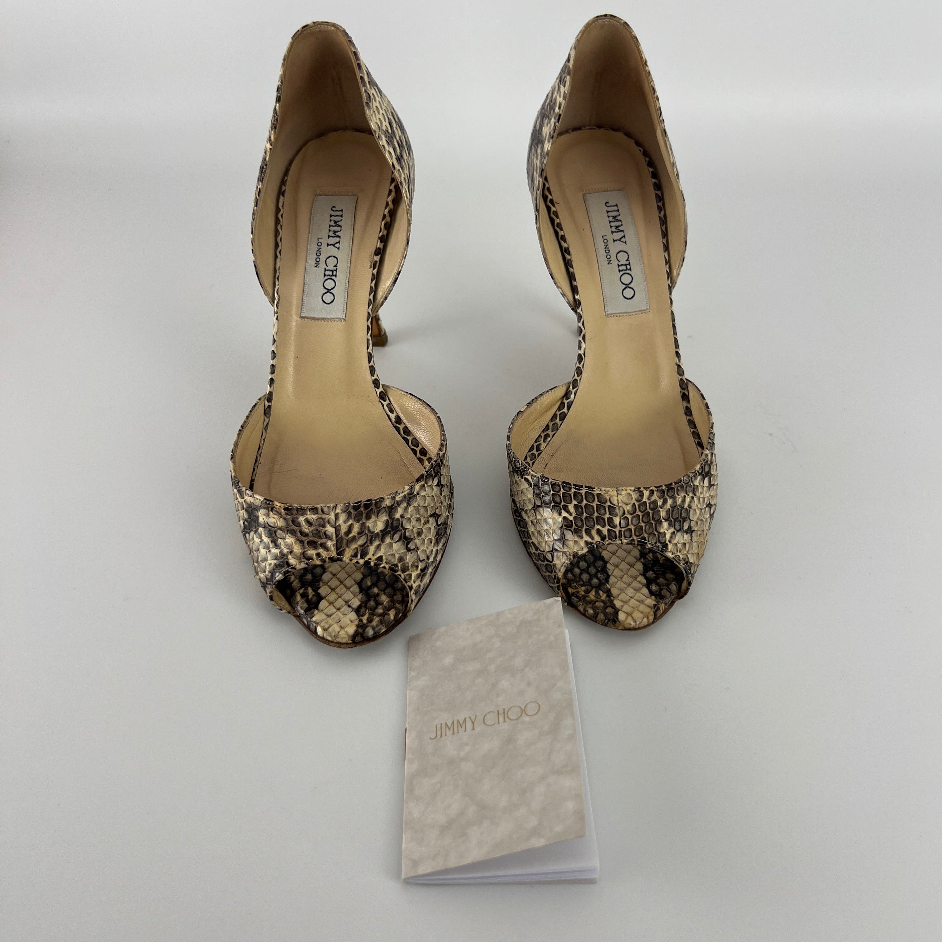 Jimmy Choo | Beige Snake Leather D'Orsay Peep Toe Heels (36)