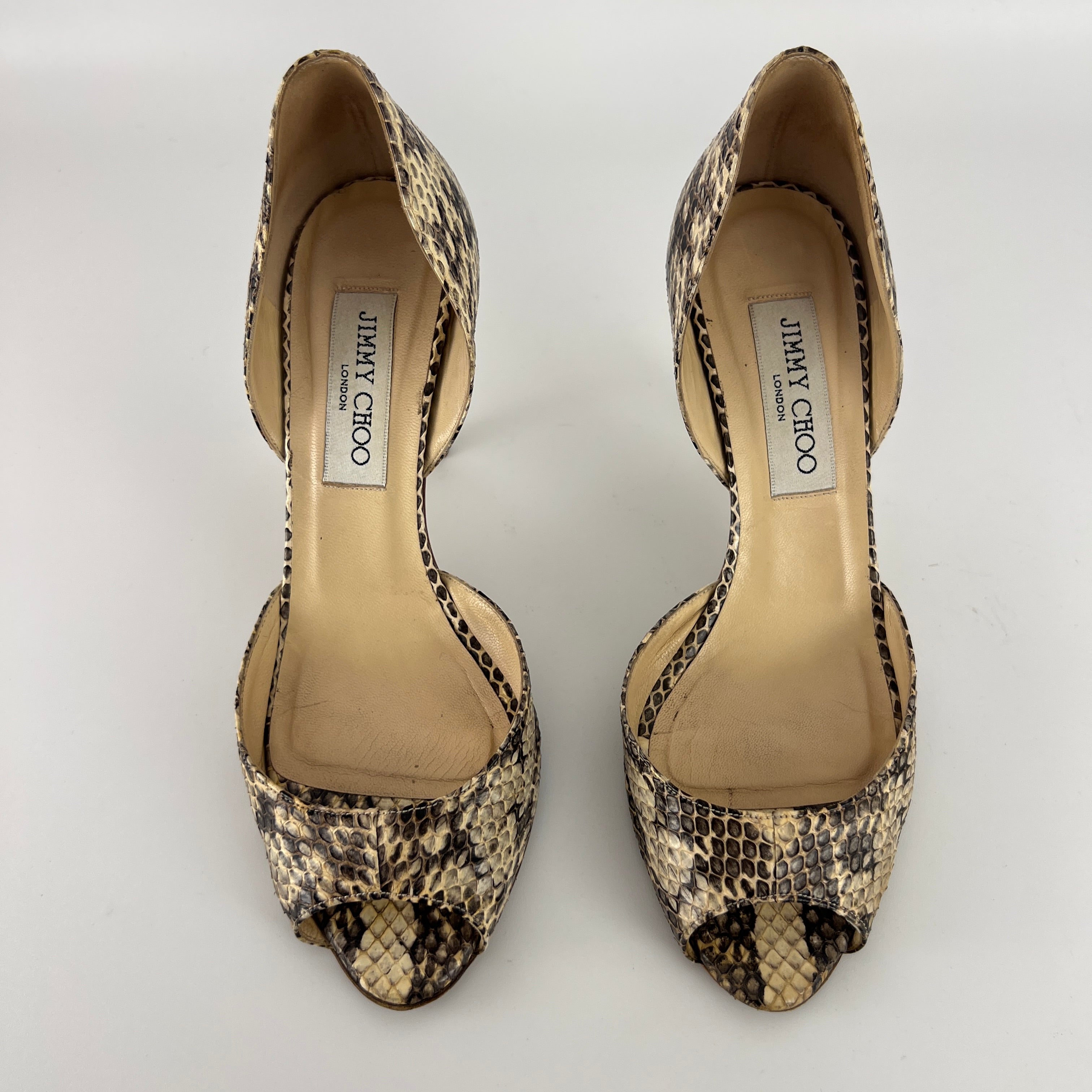 Jimmy Choo | Beige Snake Leather D'Orsay Peep Toe Heels (36)