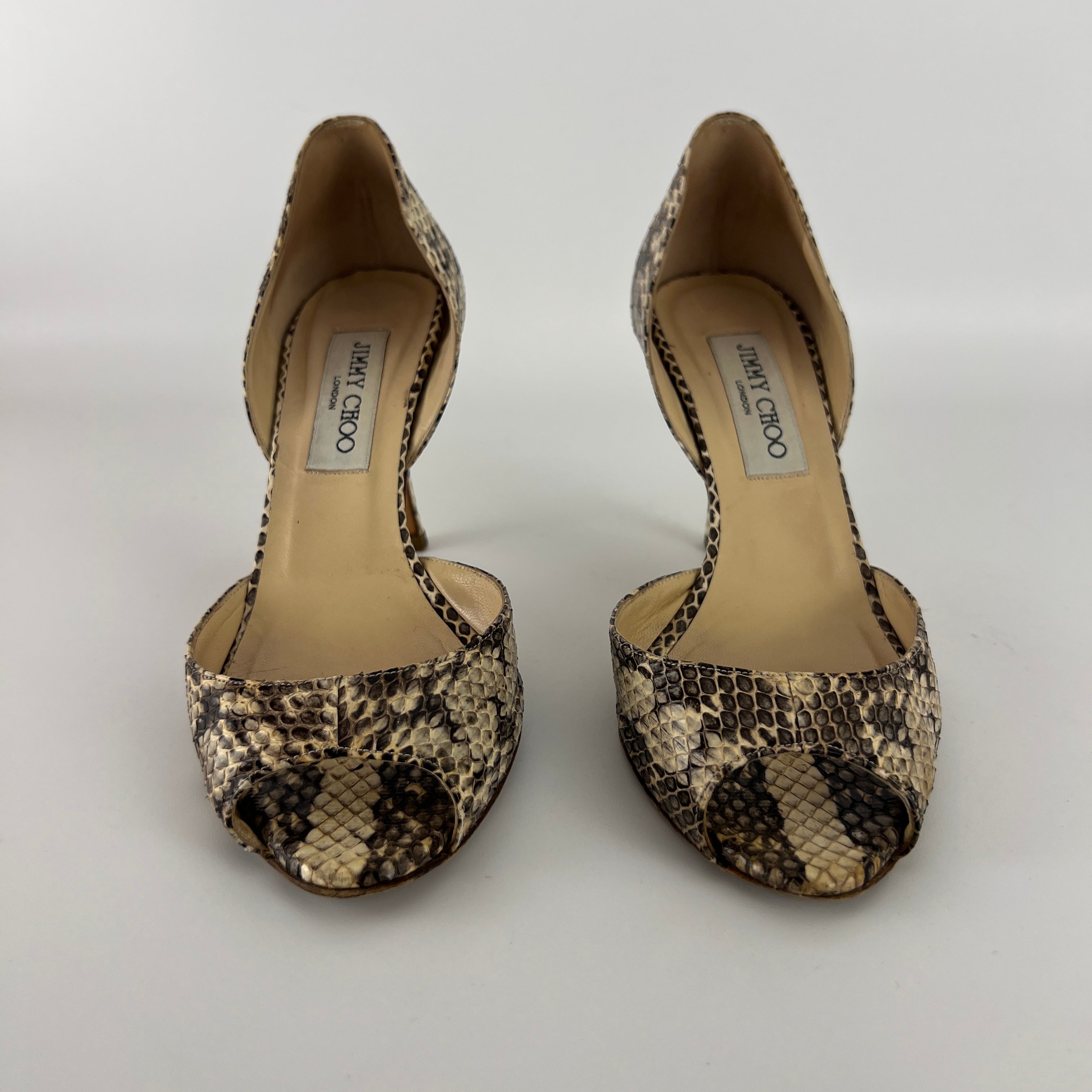 Jimmy Choo | Beige Snake Leather D'Orsay Peep Toe Heels (36)
