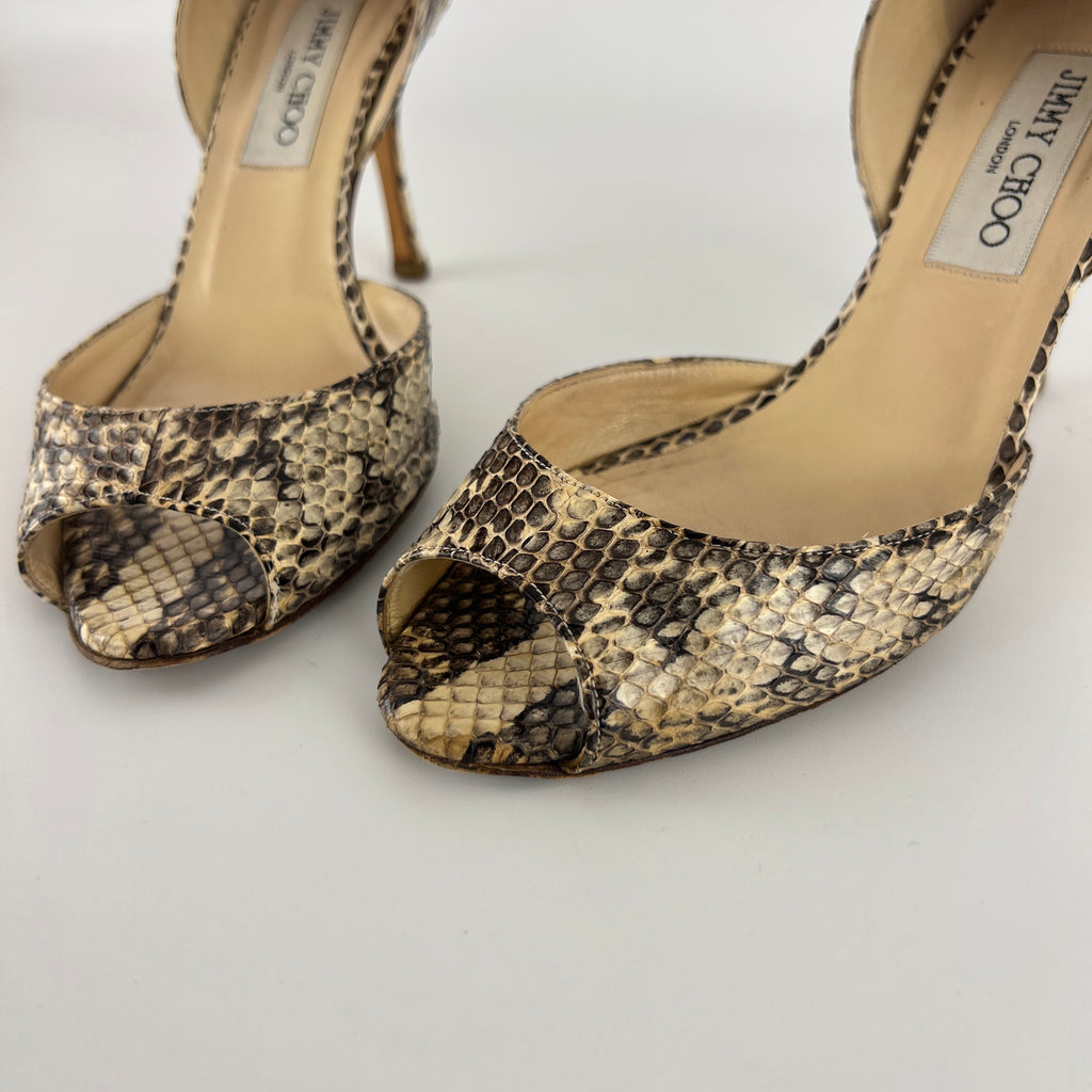 Jimmy Choo | Beige Snake Leather D'Orsay Peep Toe Heels (36)