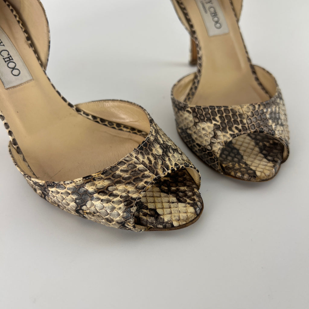 Jimmy Choo | Beige Snake Leather D'Orsay Peep Toe Heels (36)