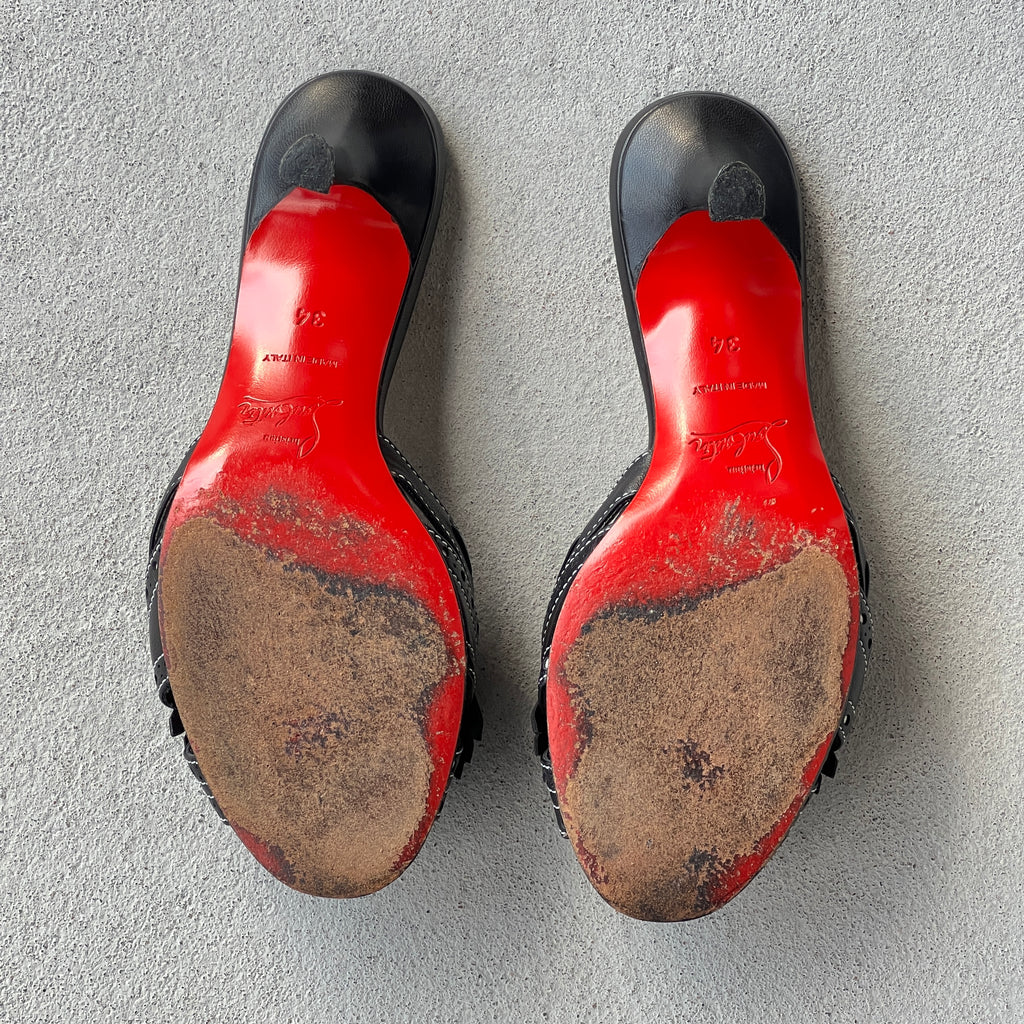 Louboutin | Black Leather Brogue Tassel Slide Mule (34)