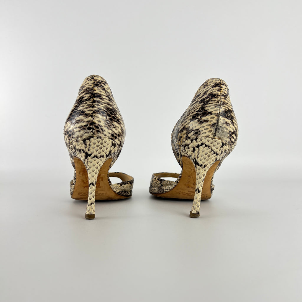 Jimmy Choo | Beige Snake Leather D'Orsay Peep Toe Heels (36)