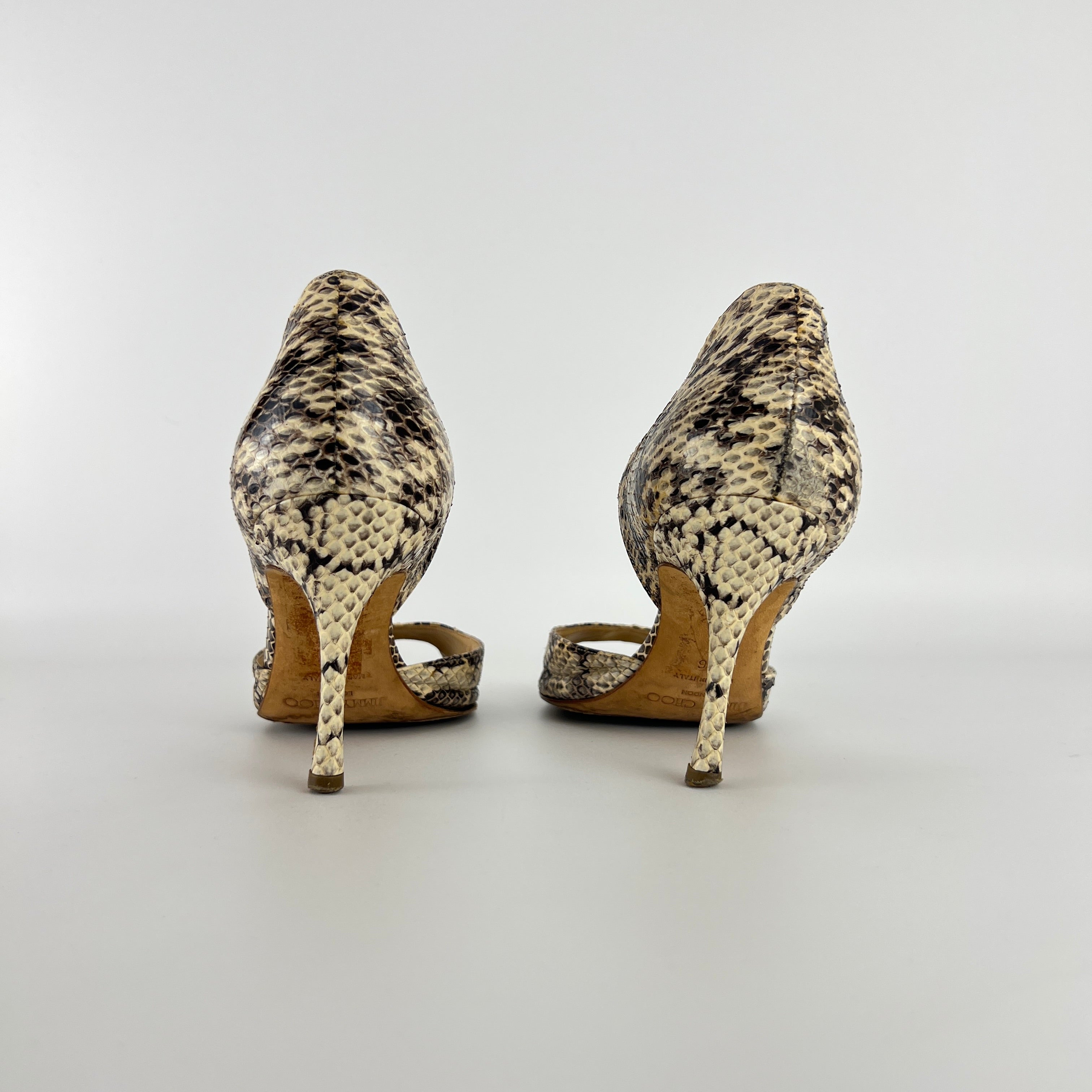 Jimmy Choo | Beige Snake Leather D'Orsay Peep Toe Heels (36)