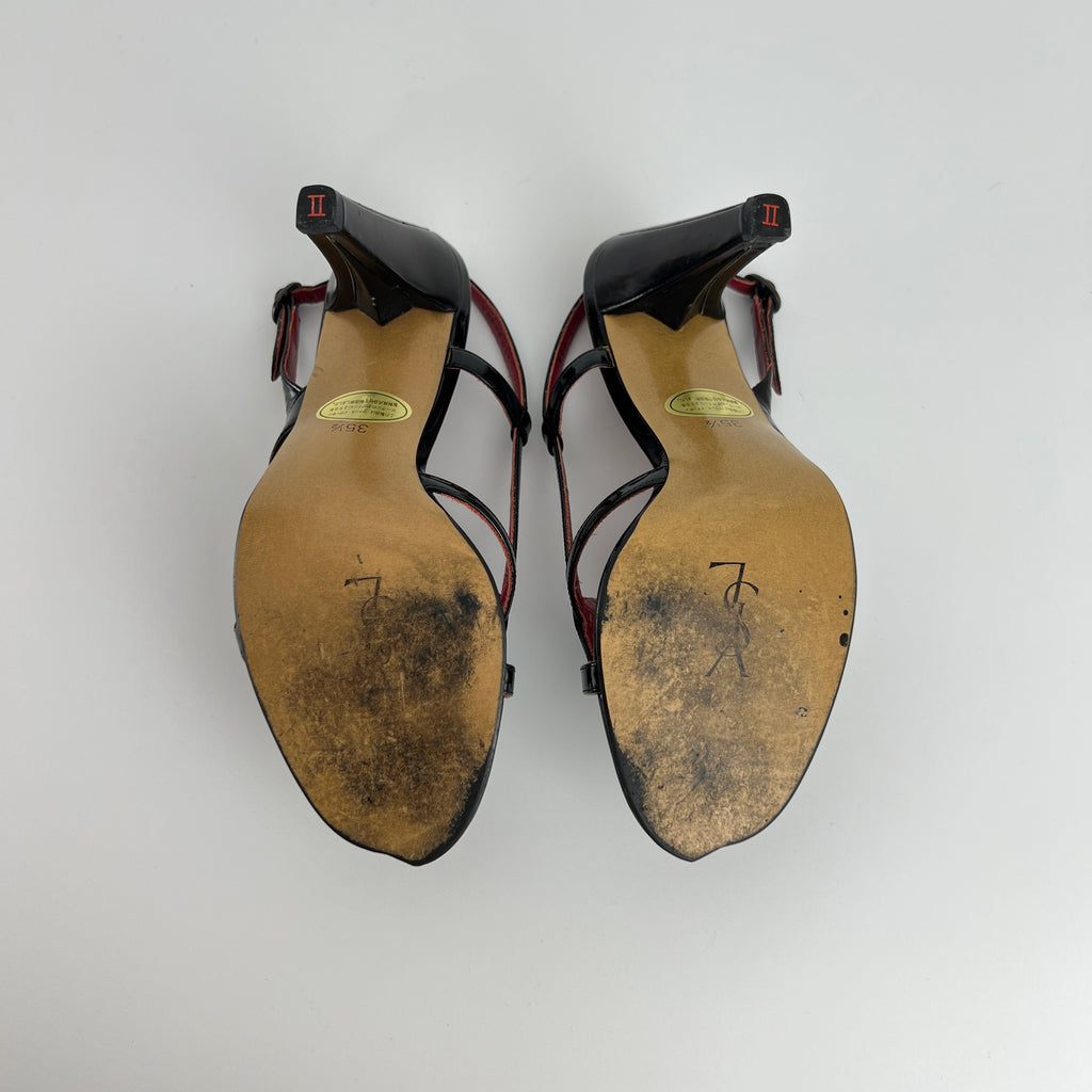 YSL Saint Laurent | Vintage Black Patent Leather Swirl Slingback Sandal Heels (35.5)
