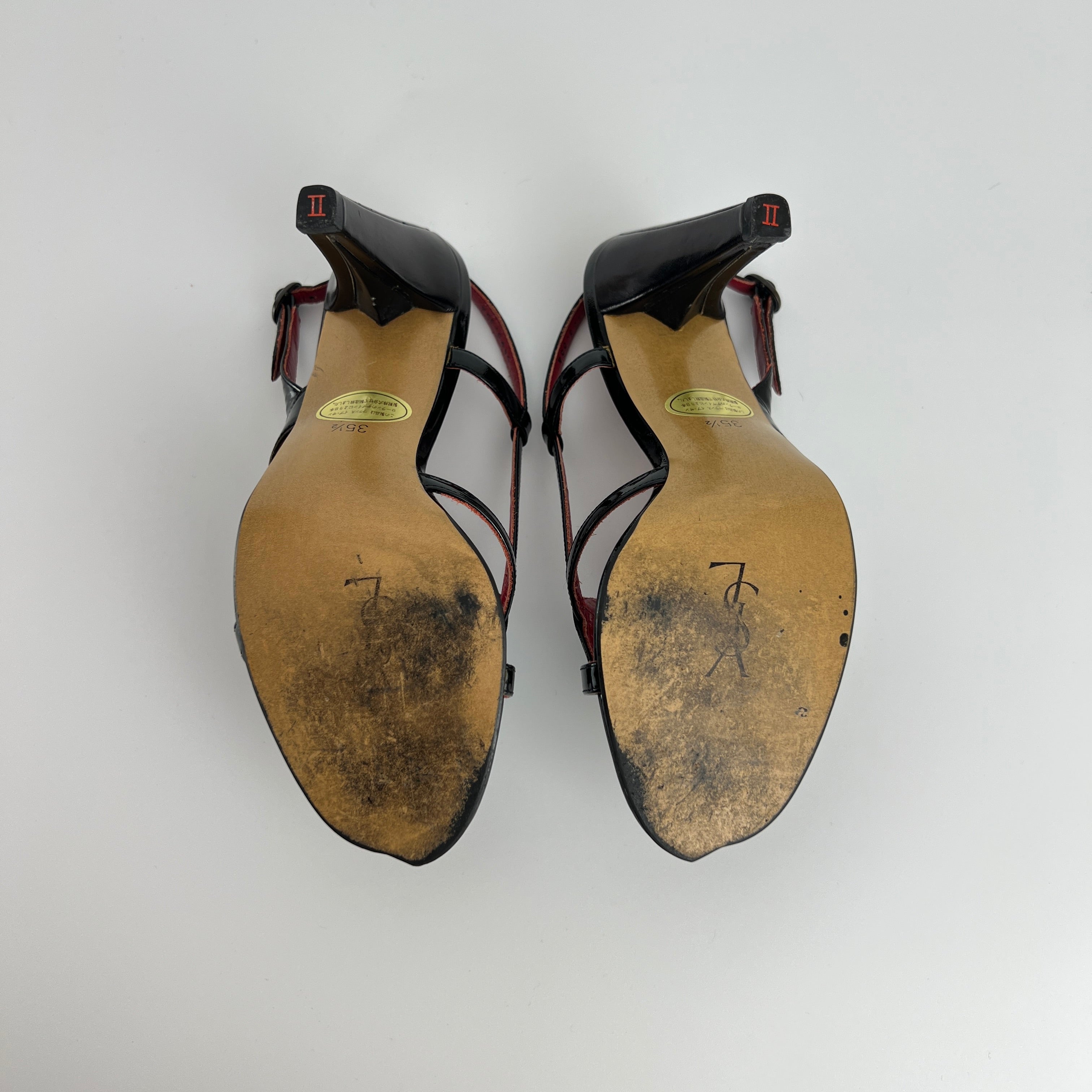 YSL Saint Laurent | Vintage Black Patent Leather Swirl Slingback Sandal Heels (35.5)