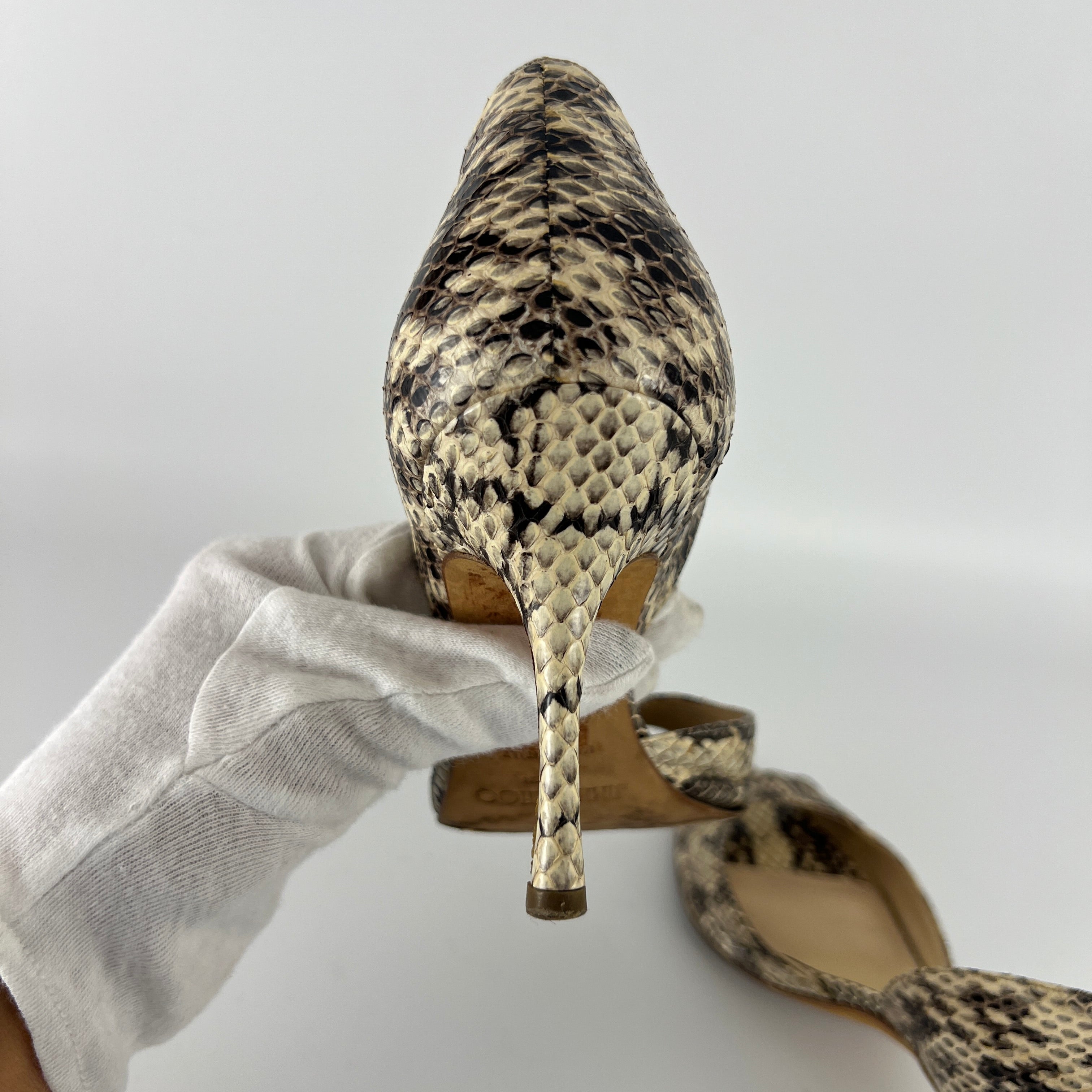 Jimmy Choo | Beige Snake Leather D'Orsay Peep Toe Heels (36)
