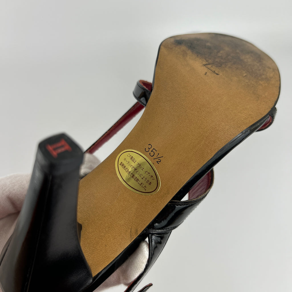 YSL Saint Laurent | Vintage Black Patent Leather Swirl Slingback Sandal Heels (35.5)