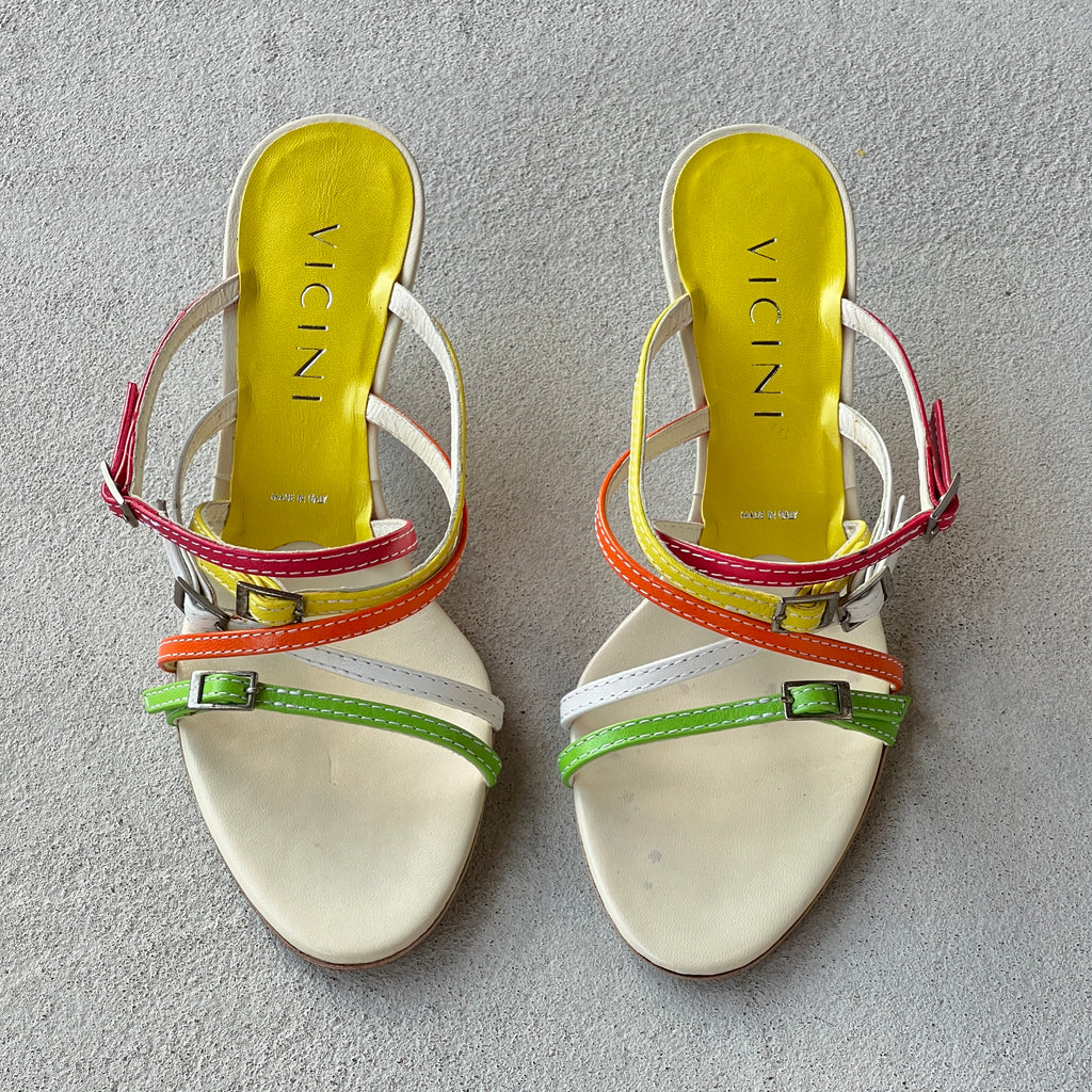 Giuseppe Zanotti Vicini | Vintage Colourful Leather Strappy Sandal Mules (35.5)