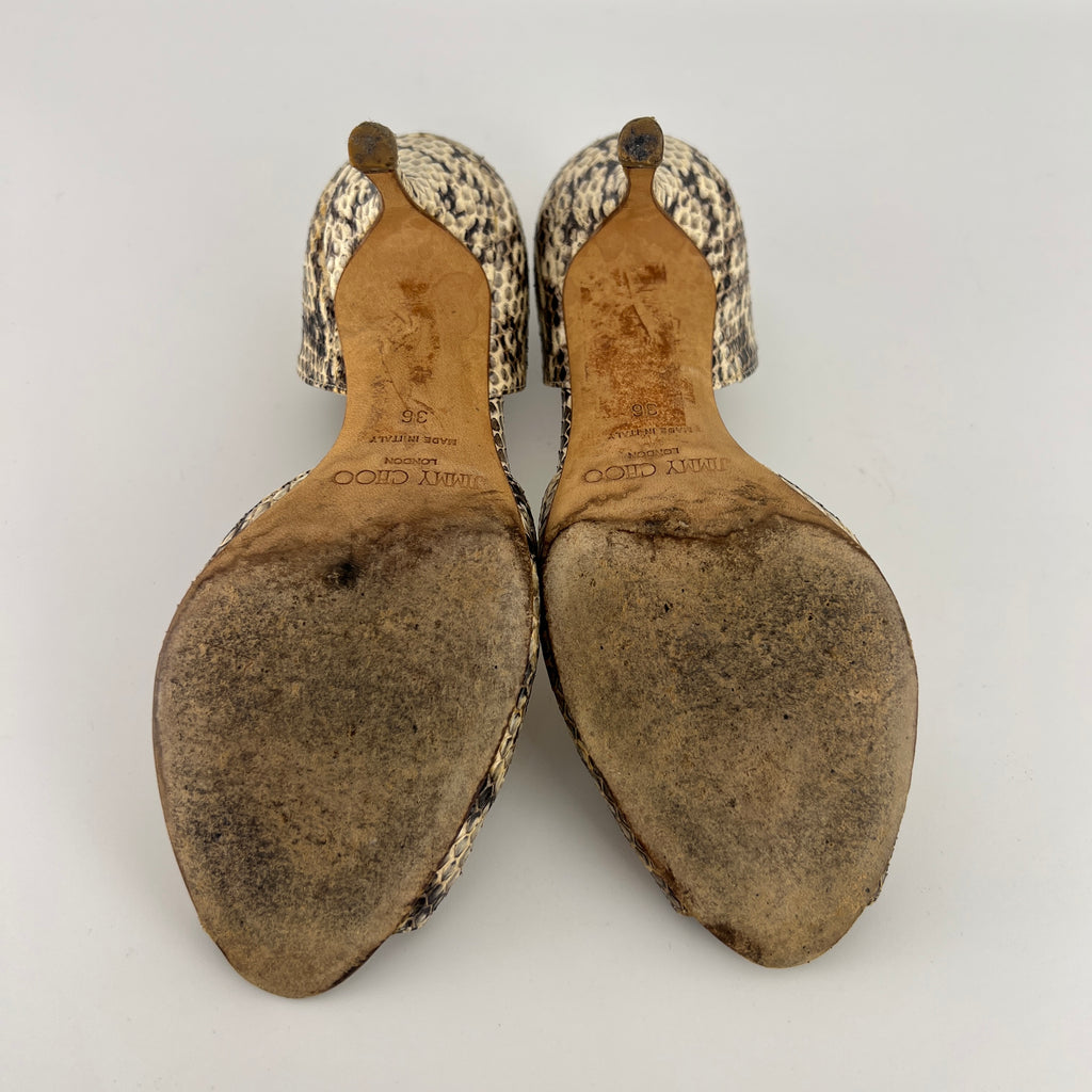 Jimmy Choo | Beige Snake Leather D'Orsay Peep Toe Heels (36)