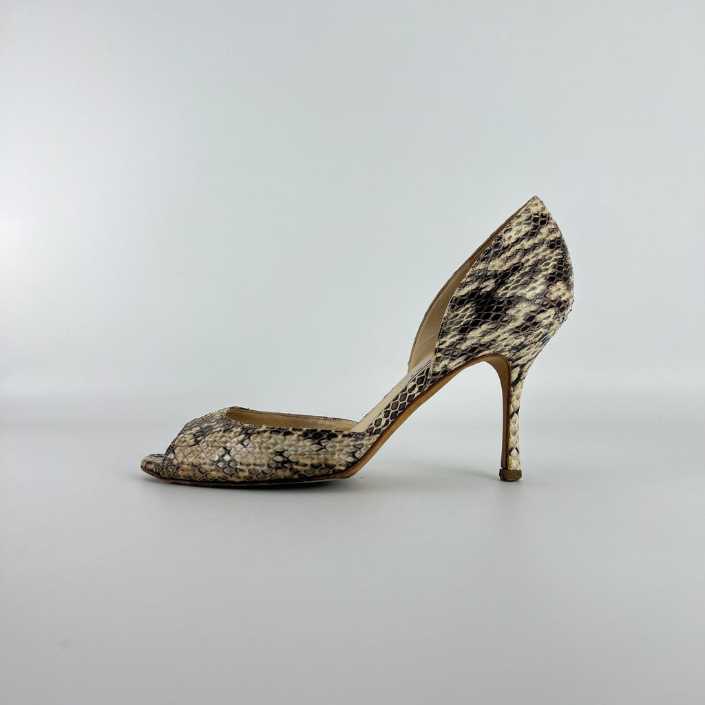 Jimmy Choo | Beige Snake Leather D'Orsay Peep Toe Heels (36)