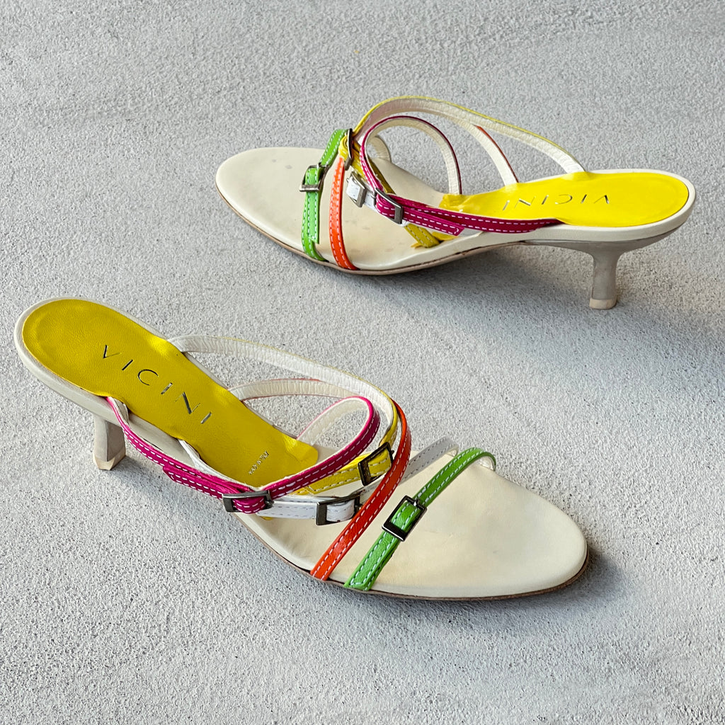 Giuseppe Zanotti Vicini | Vintage Colourful Leather Strappy Sandal Mules (35.5)