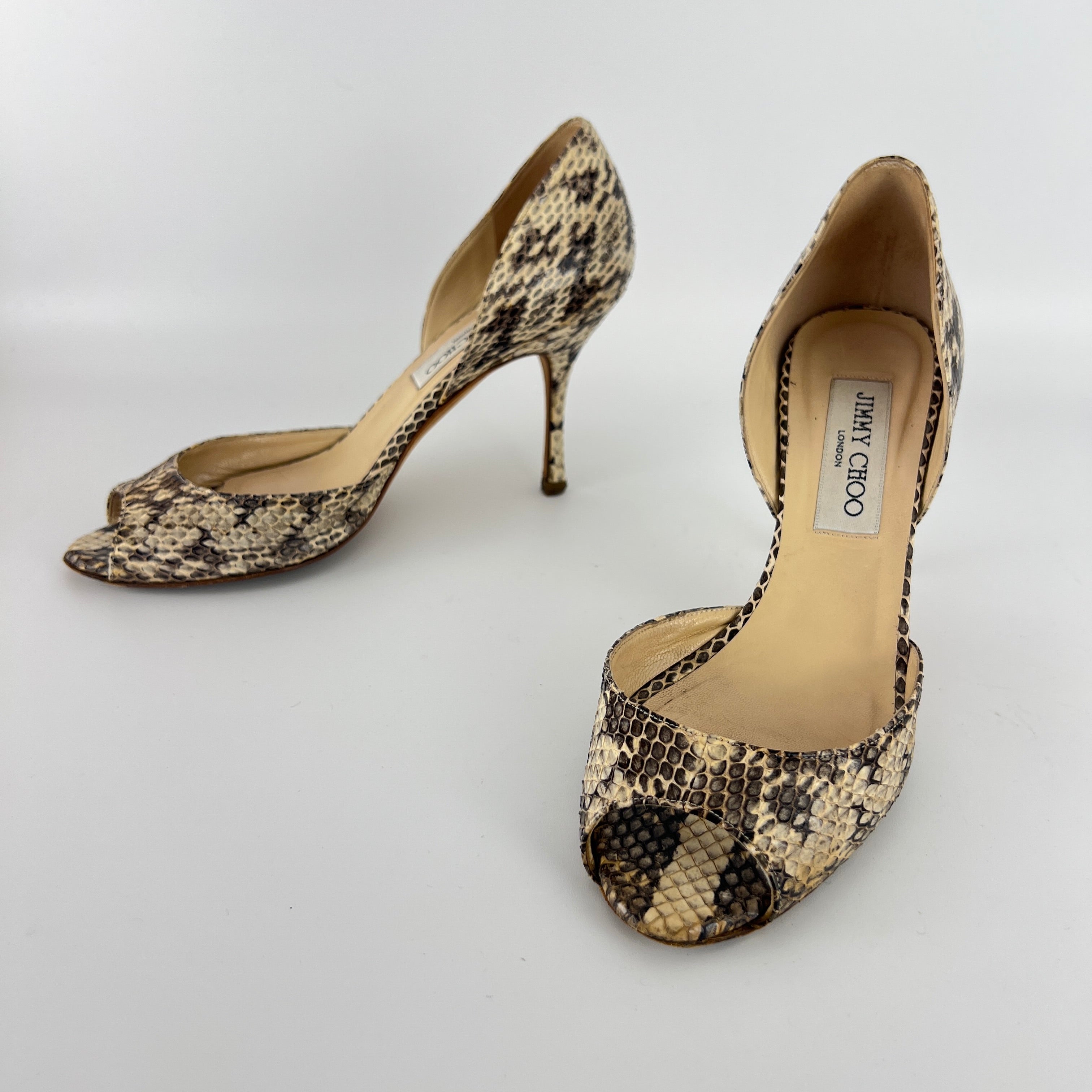 Jimmy Choo | Beige Snake Leather D'Orsay Peep Toe Heels (36)